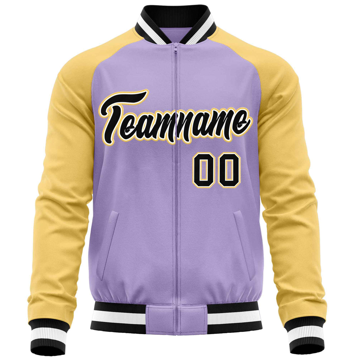 Custom Light Purple Yellow Varsity Full-Zip Raglan Sleeves Letterman Baseball Jacket