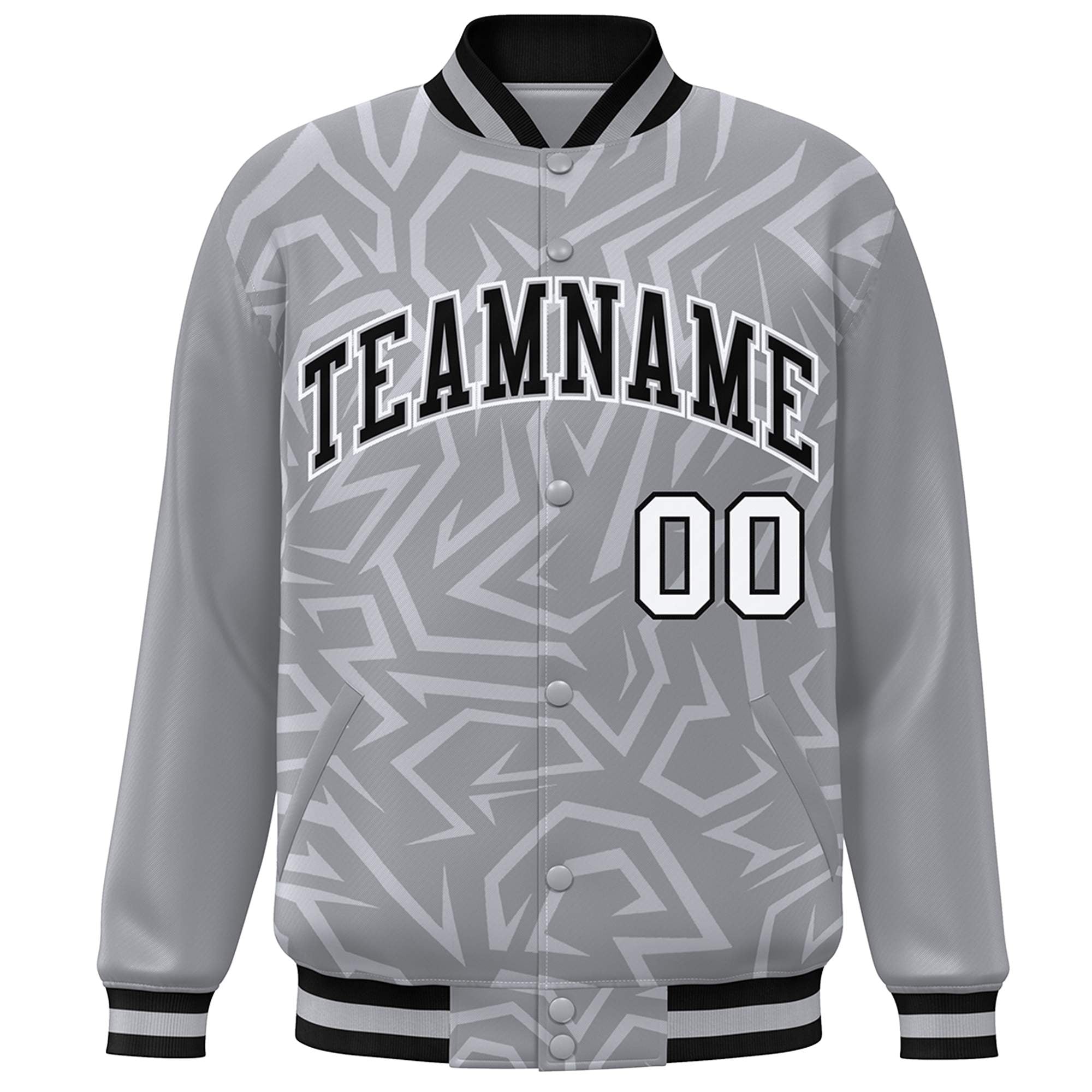 Custom Gray Black-White Stripe Graffiti Pattern Varsity Full-Snap Jacket