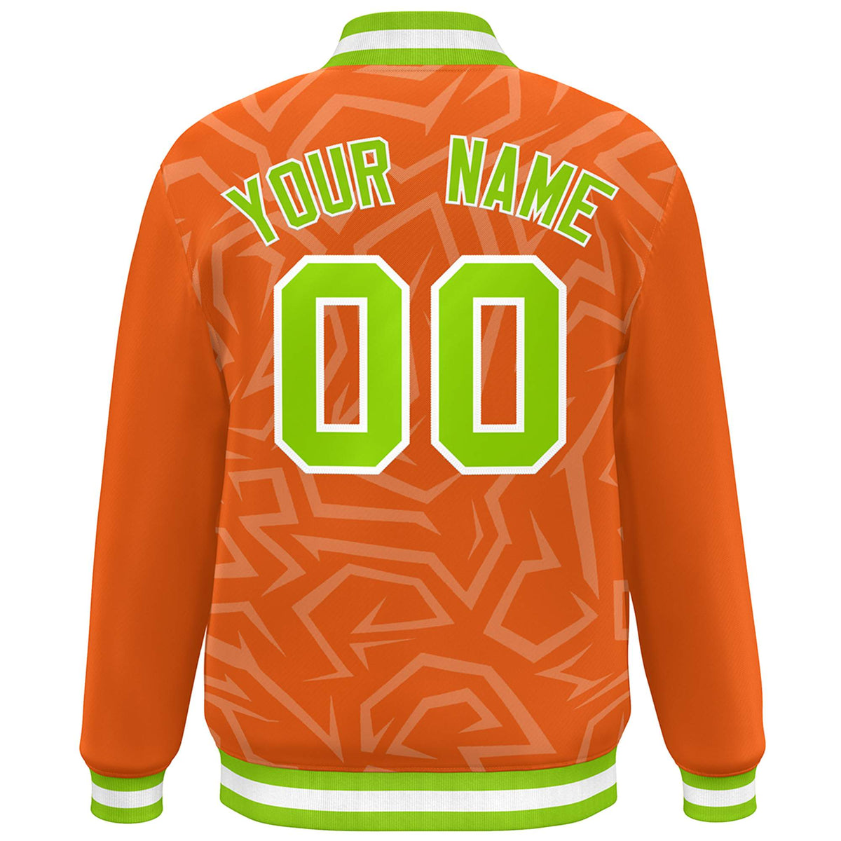 Custom Orange Neon Green-White Stripe Graffiti Pattern Varsity Full-Snap Jacket