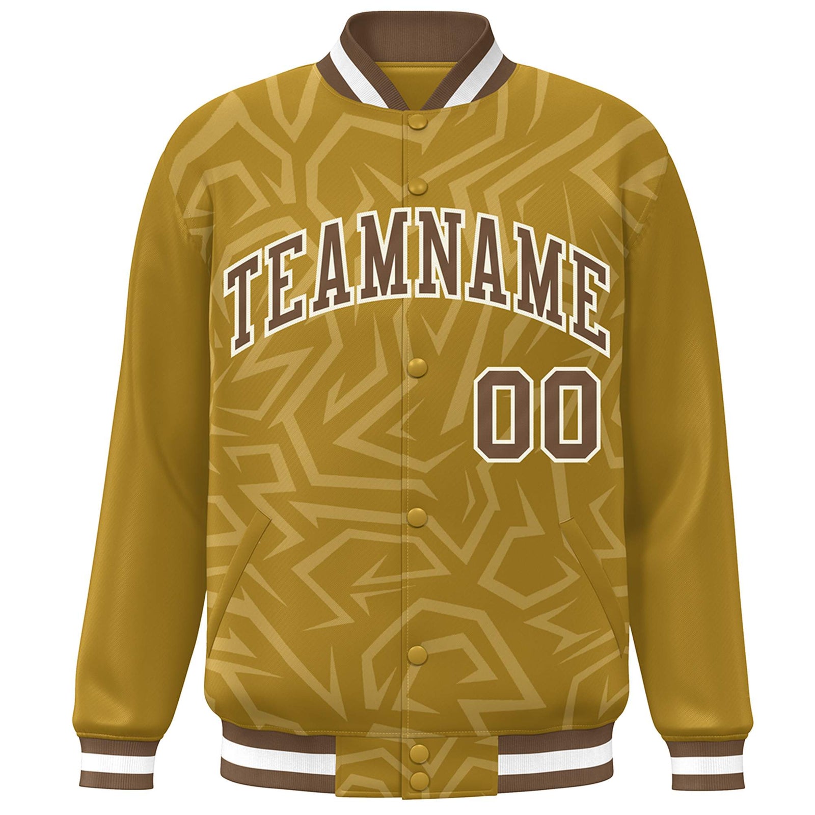 Custom Old Gold Brown-White Stripe Graffiti Pattern Varsity Full-Snap Jacket