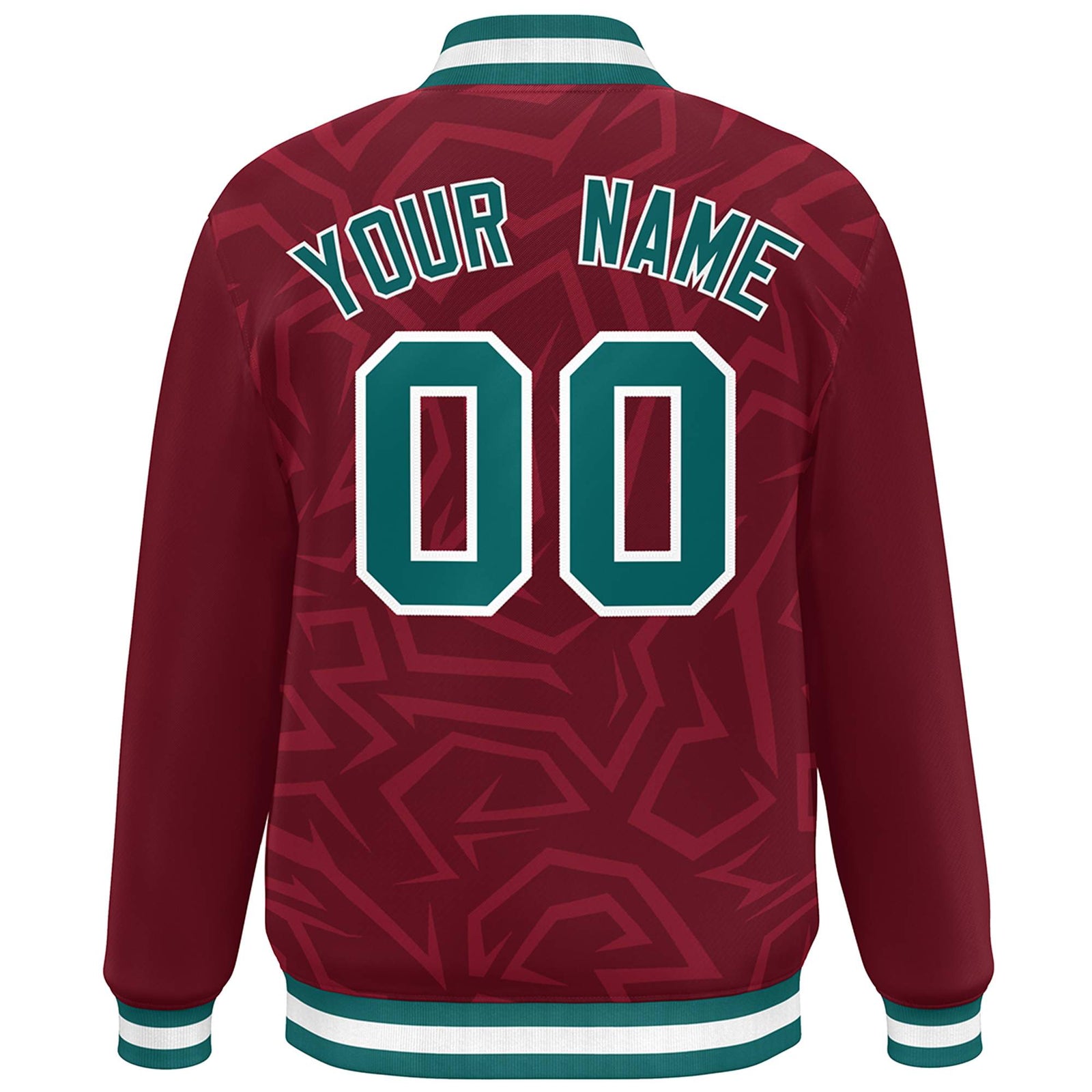 Custom Crimson Aqua-White Stripe Graffiti Pattern Varsity Full-Snap Jacket