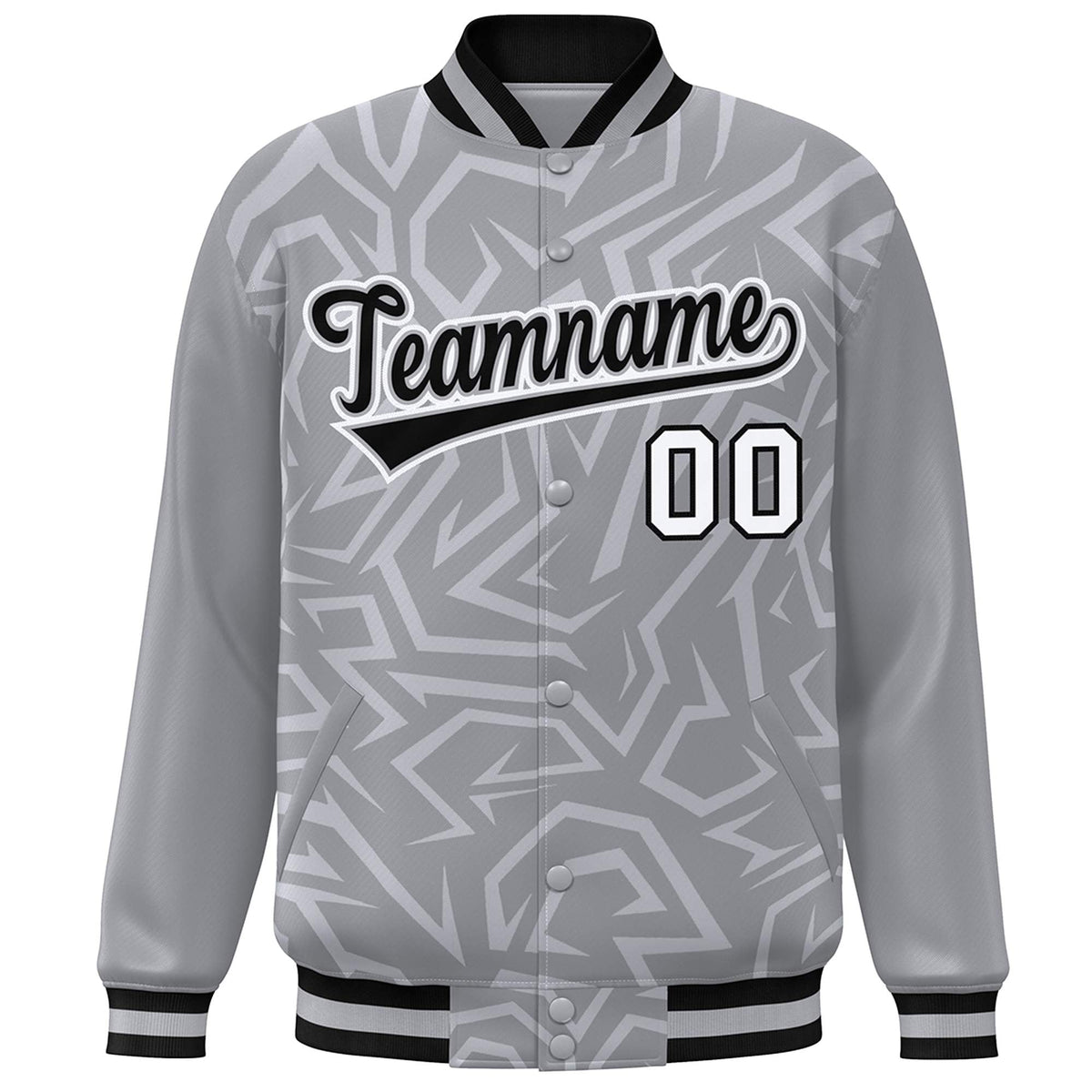 Custom Gray Black-White Stripe Graffiti Pattern Varsity Full-Snap Jacket