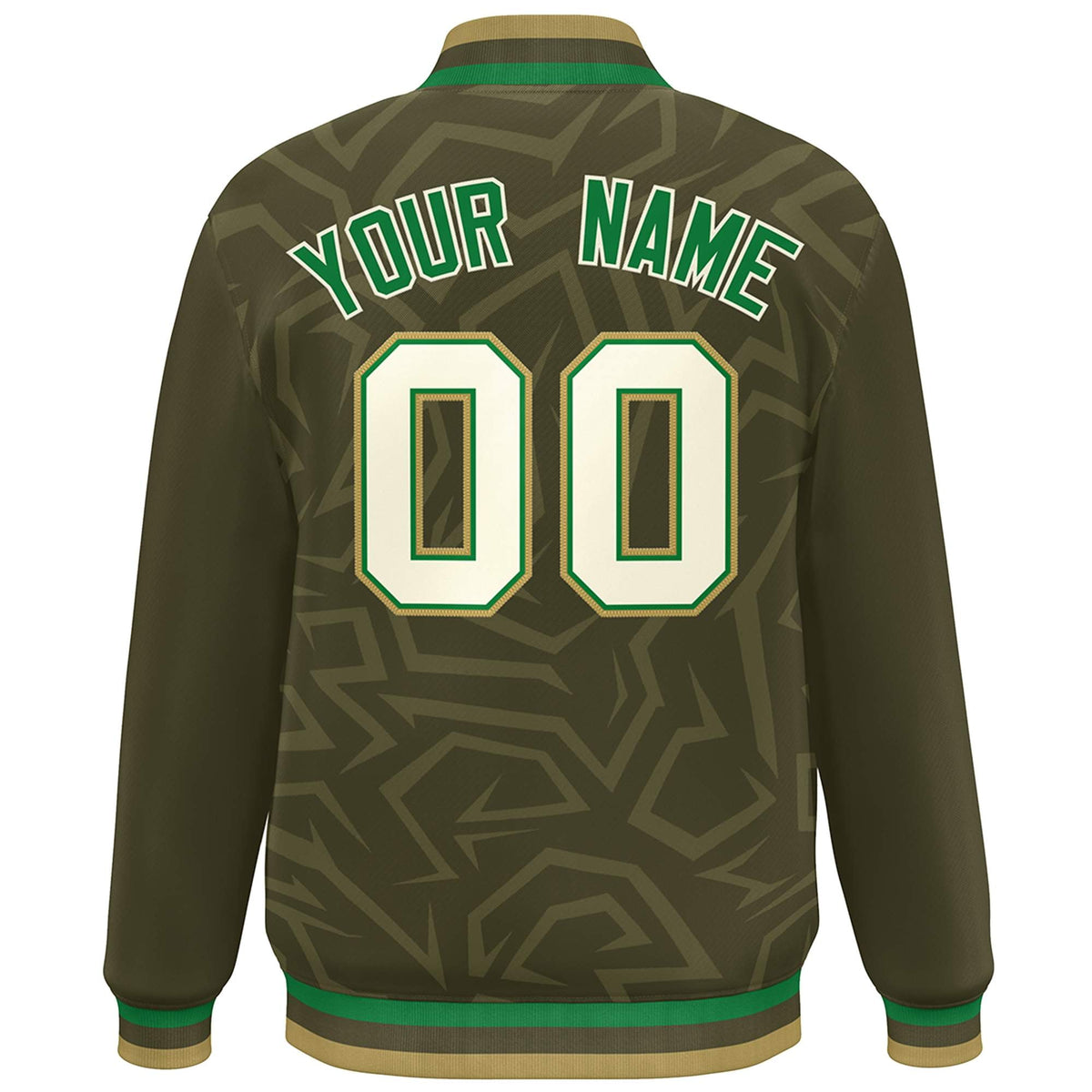 Custom Olive Cream-Old Gold Stripe Graffiti Pattern Varsity Full-Snap Jacket