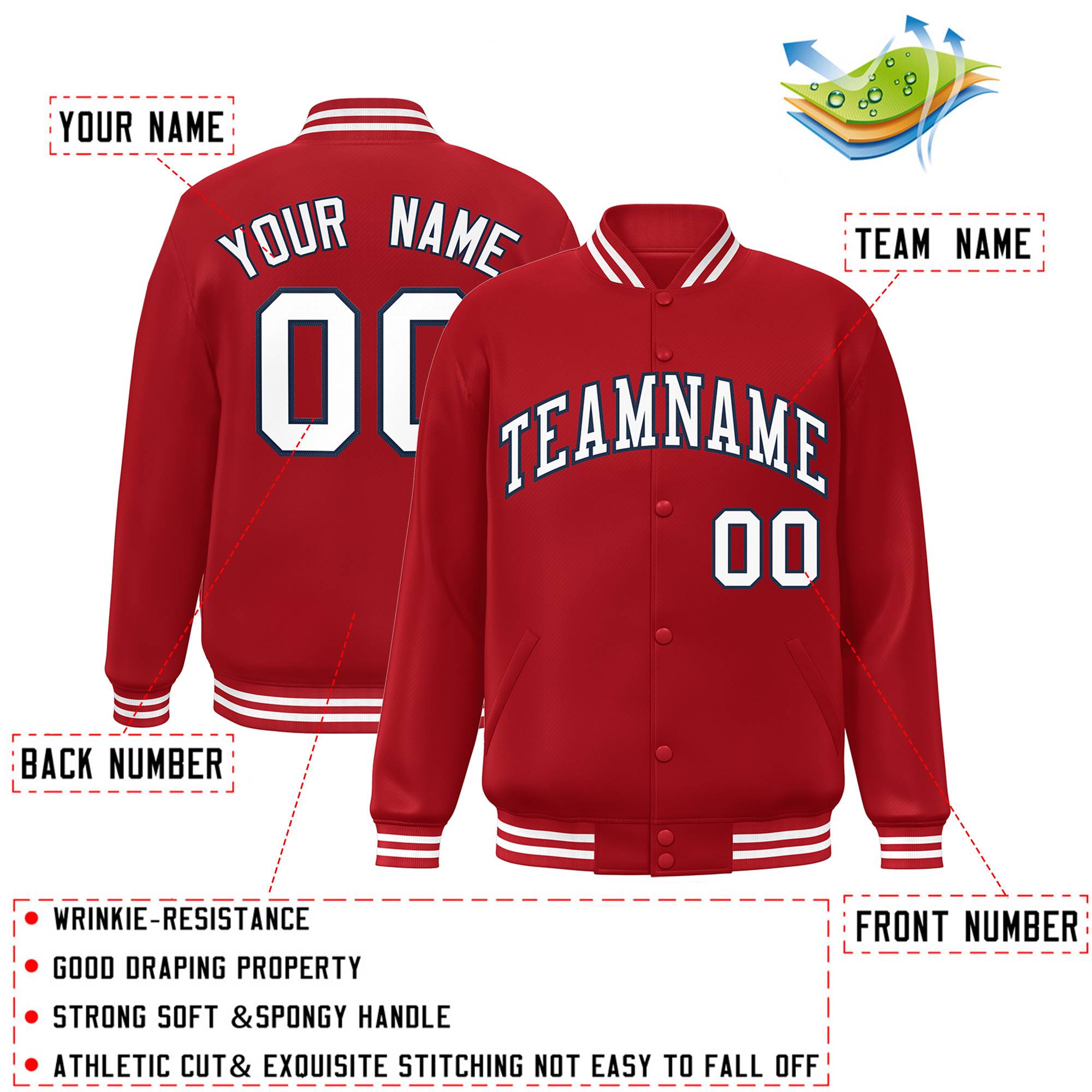 Custom Red White-Navy Letterman Two Tone Classic Style Varsity Full-Snap Jacket