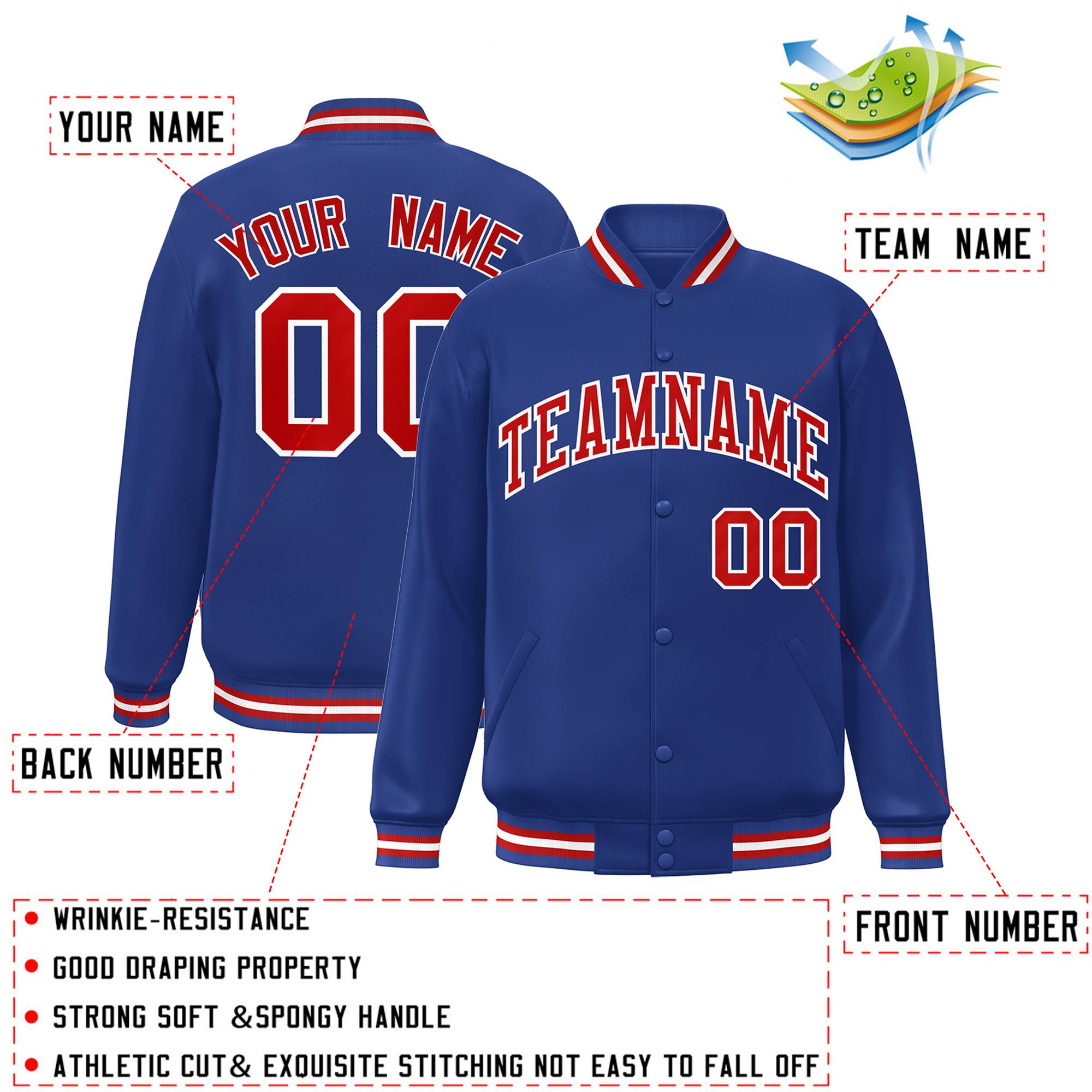 Custom Royal Red-White Letterman Two Tone Classic Style Varsity Full-Snap Jacket