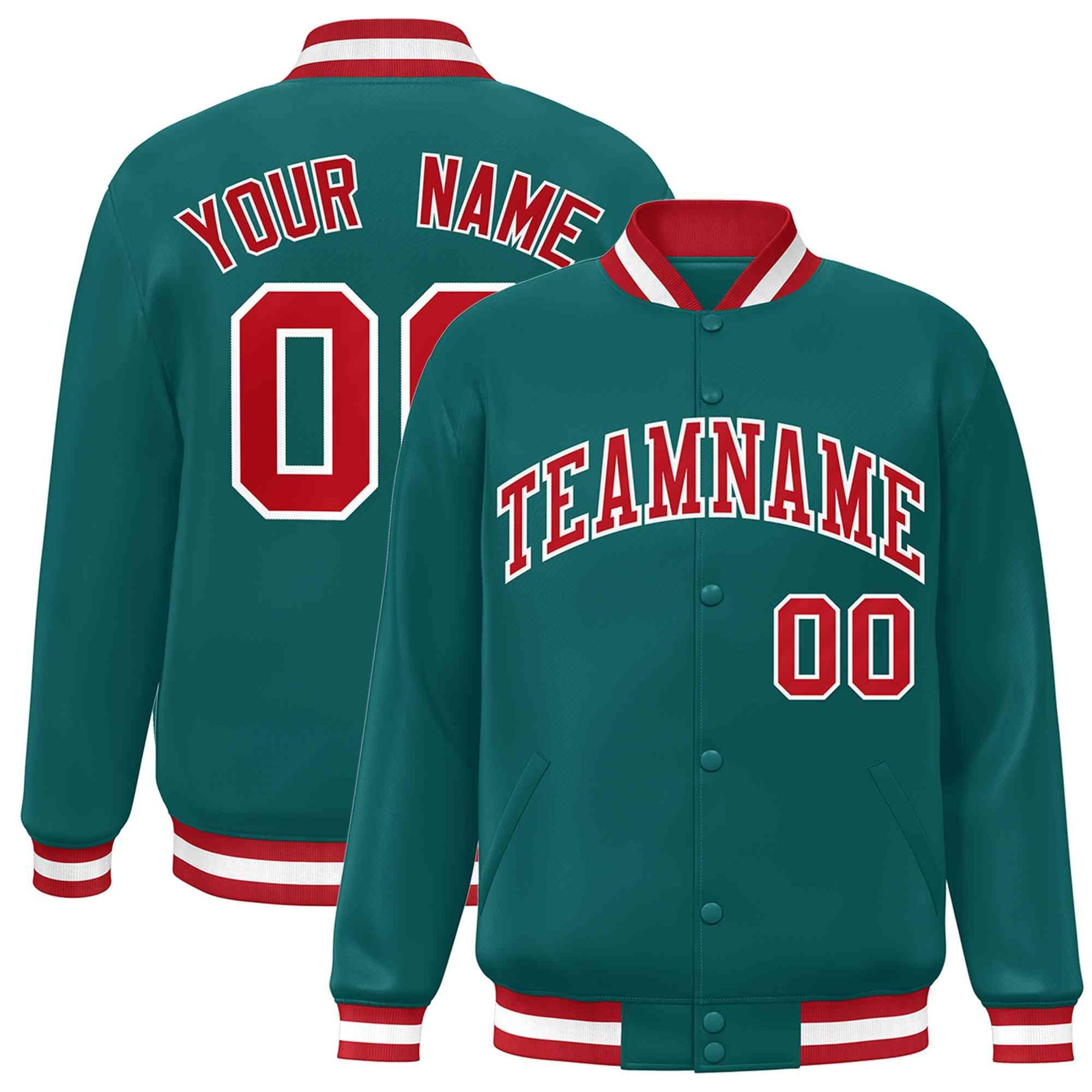 Custom Aqua Red-White Classic Style Varsity Full-Snap Letterman Jacket