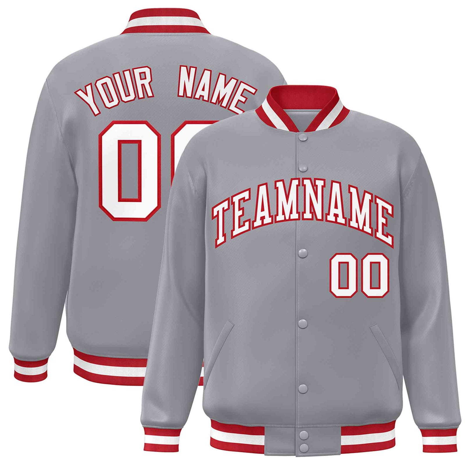 Custom Gray White-Red Classic Style Varsity Full-Snap Letterman Jacket