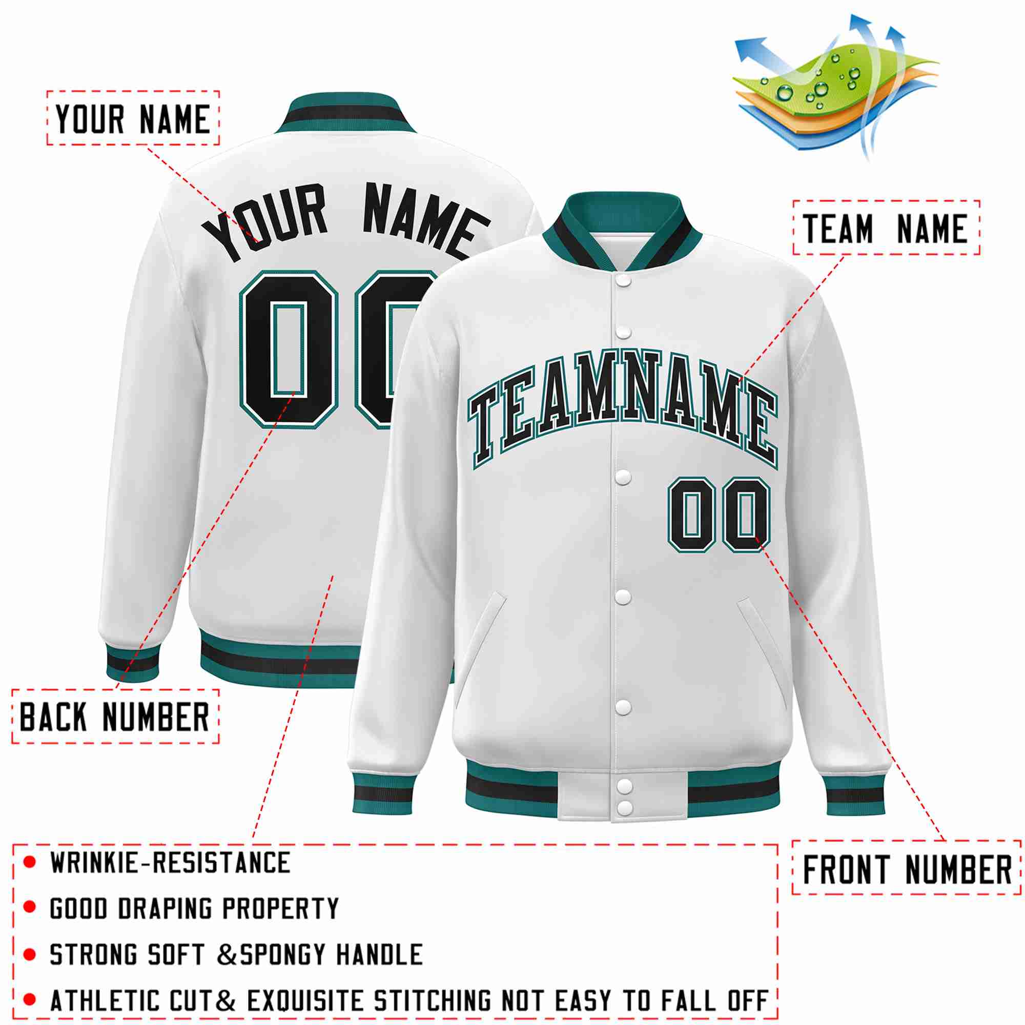 Custom White Black-White Classic Style Varsity Full-Snap Letterman Jacket
