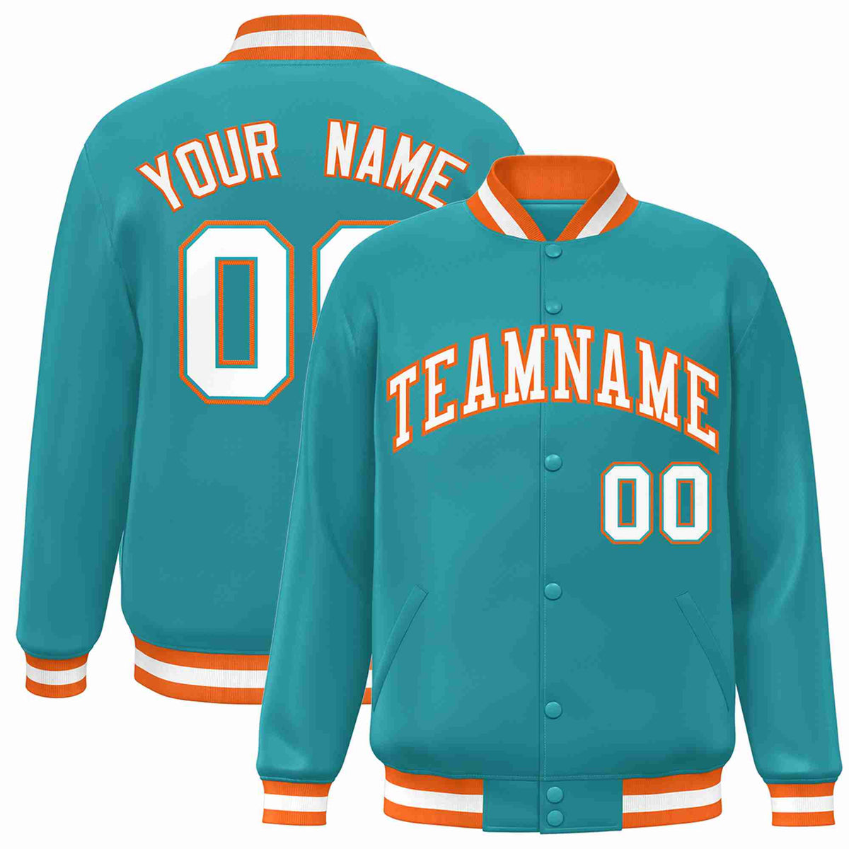 Custom Aqua White-Orange Classic Style Varsity Full-Snap Letterman Jacket