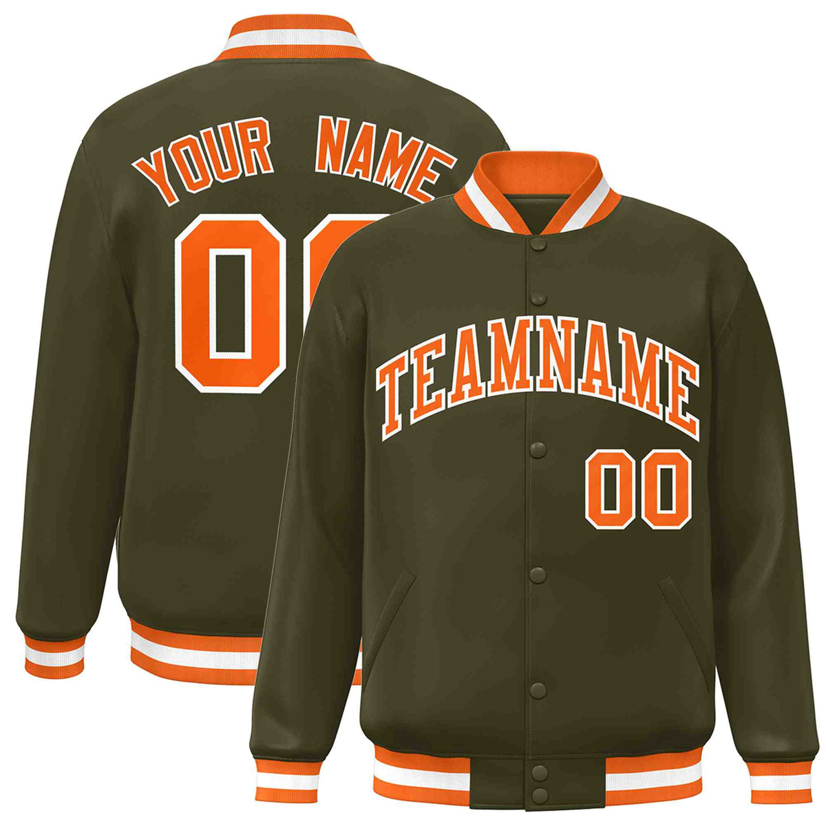 Custom Olive Orange-White Classic Style Varsity Full-Snap Letterman Jacket