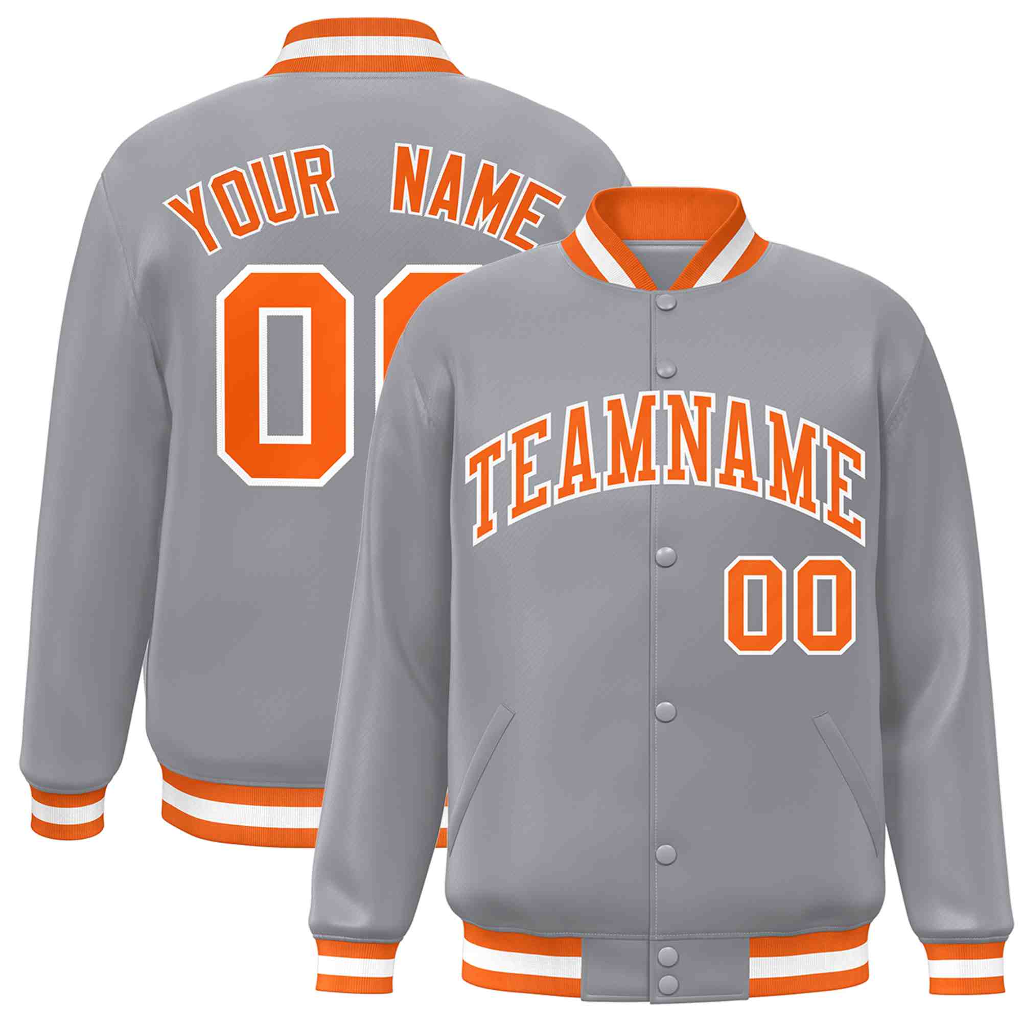 Custom Gray Orange-White Classic Style Varsity Full-Snap Letterman Jacket