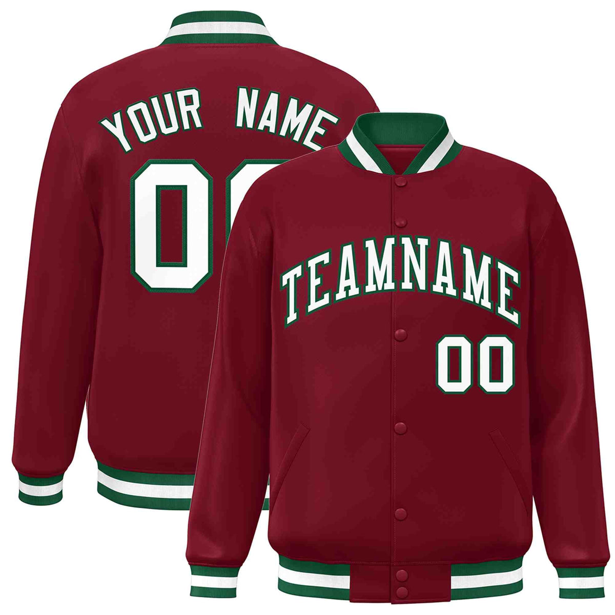 Custom Crimson White-Green Classic Style Varsity Full-Snap Letterman Jacket