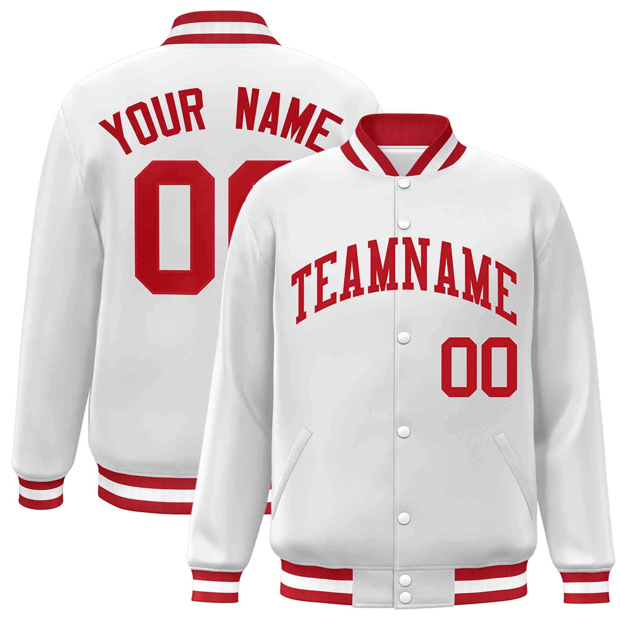 Custom White Red Classic Style Varsity Full-Snap Letterman Jacket