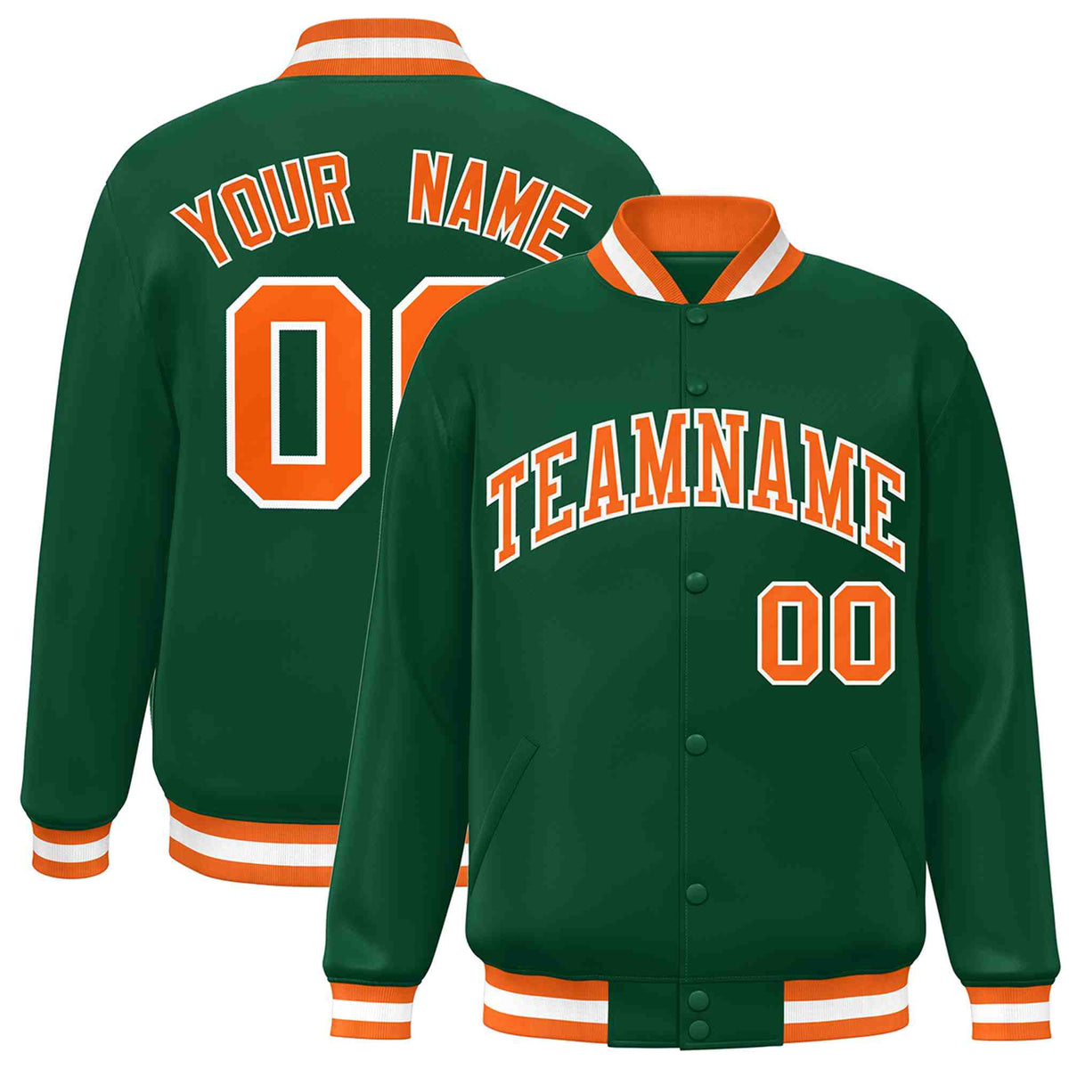 Custom Green Orange-White Classic Style Varsity Full-Snap Letterman Jacket