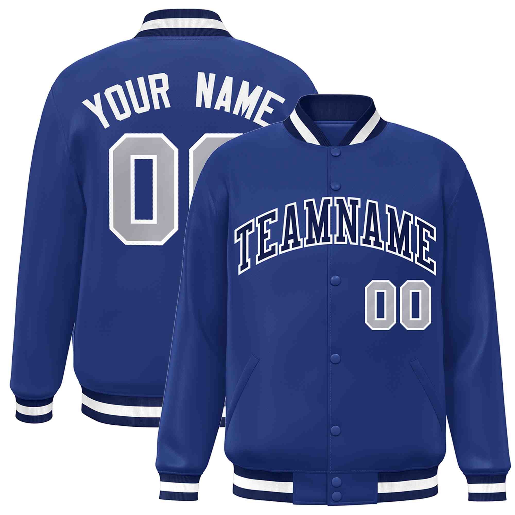 Custom Royal Navy-White Classic Style Varsity Full-Snap Letterman Jacket