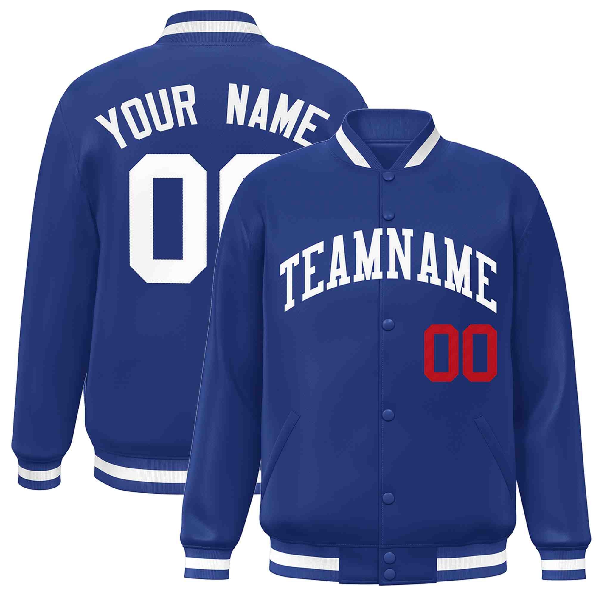 Custom Royal White Classic Style Varsity Full-Snap Letterman Jacket