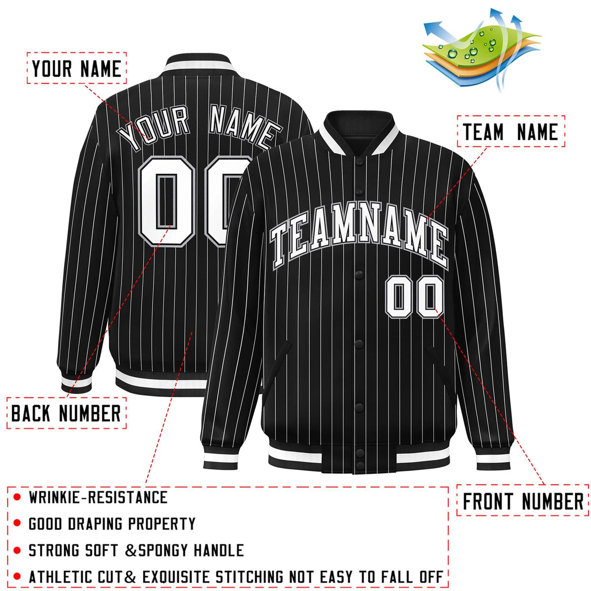Custom Black White-Gray Stripe Fashion Letterman Bomber Varsity Jacket