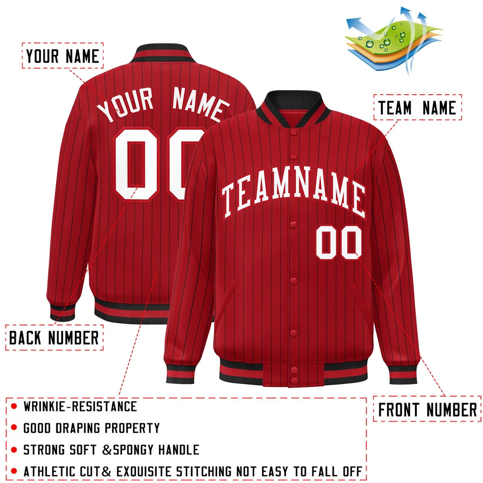 Custom Red White-Red Stripe Fashion Letterman Bomber Varsity Jacket