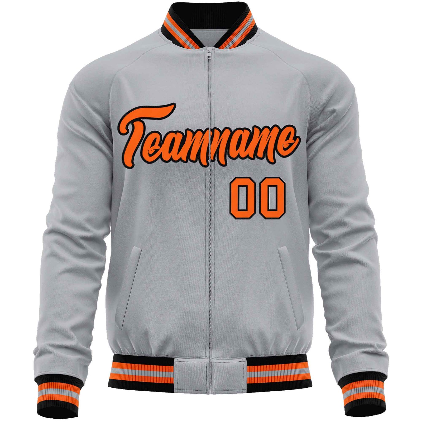 Custom Gray Orange Classic Style Varsity Full-Zip Letterman Baseball Jacket