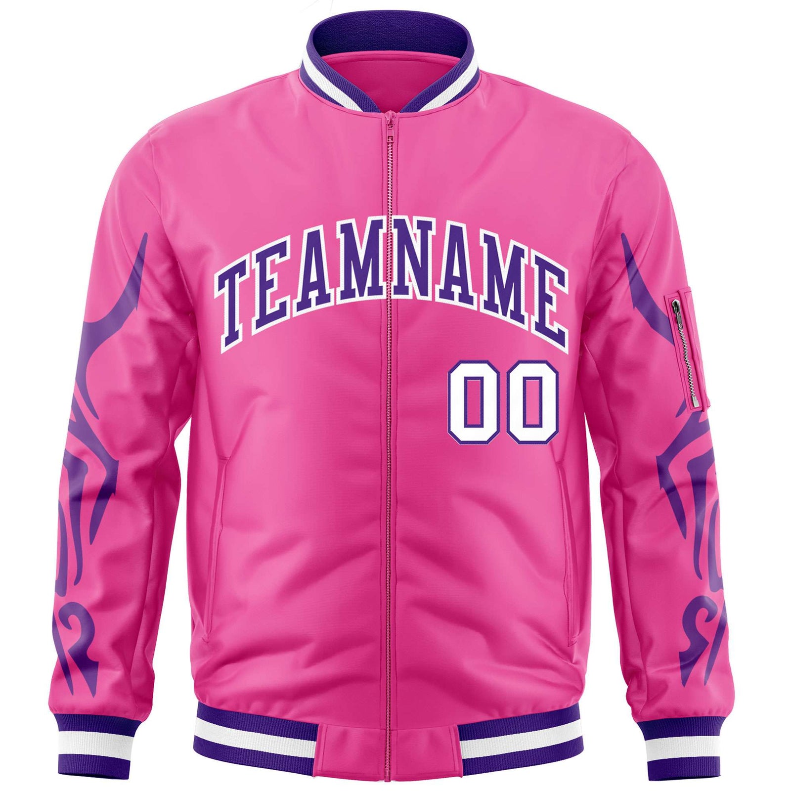 Custom Pink Purple Varsity Full-Zip Dragon Head Graffiti Pattern Letterman Bomber Jacket