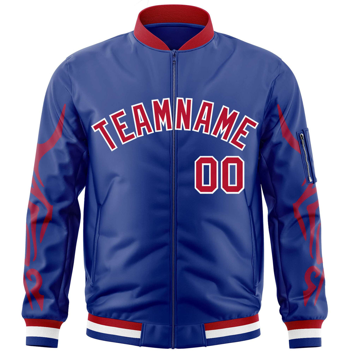 Custom Royal Red Varsity Full-Zip Dragon Head Graffiti Pattern Letterman Bomber Jacket