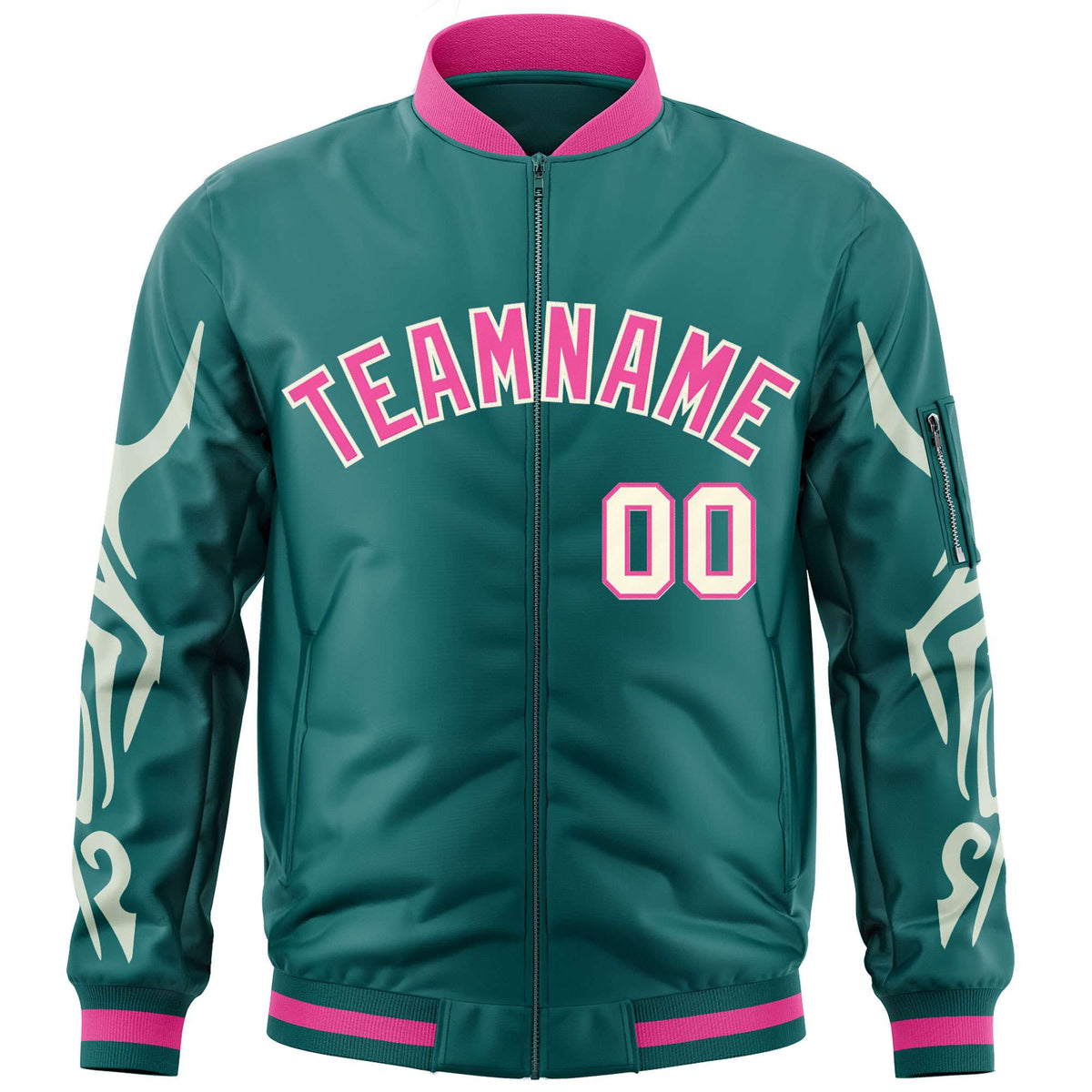 Custom Aqua Cream Varsity Full-Zip Dragon Head Graffiti Pattern Letterman Bomber Jacket