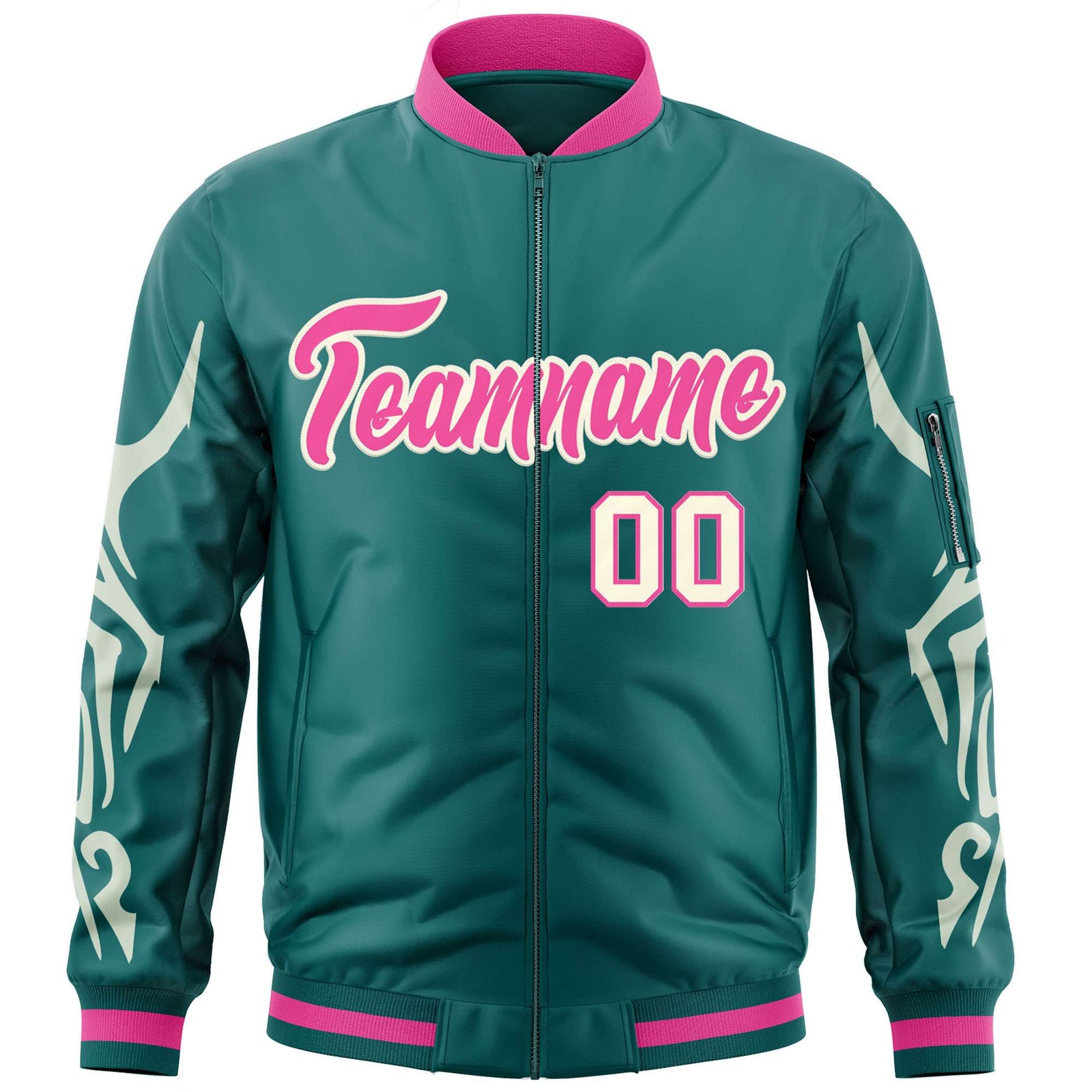 Custom Aqua Cream Varsity Full-Zip Dragon Head Graffiti Pattern Letterman Bomber Jacket