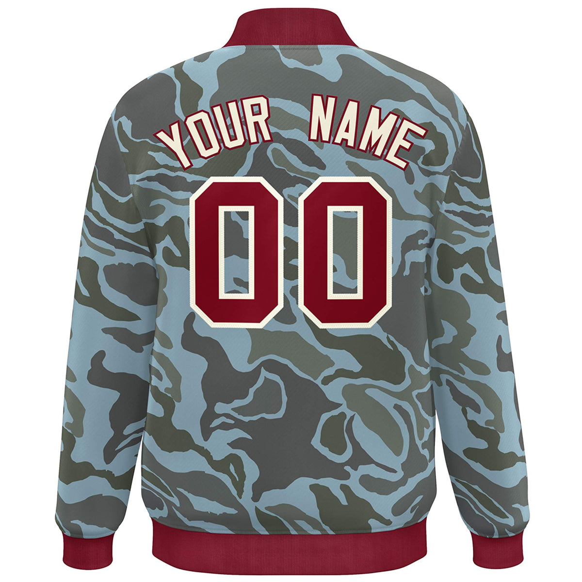 Custom Crimson White Camo Varsity Full-Snap Letterman Bomber Jacket