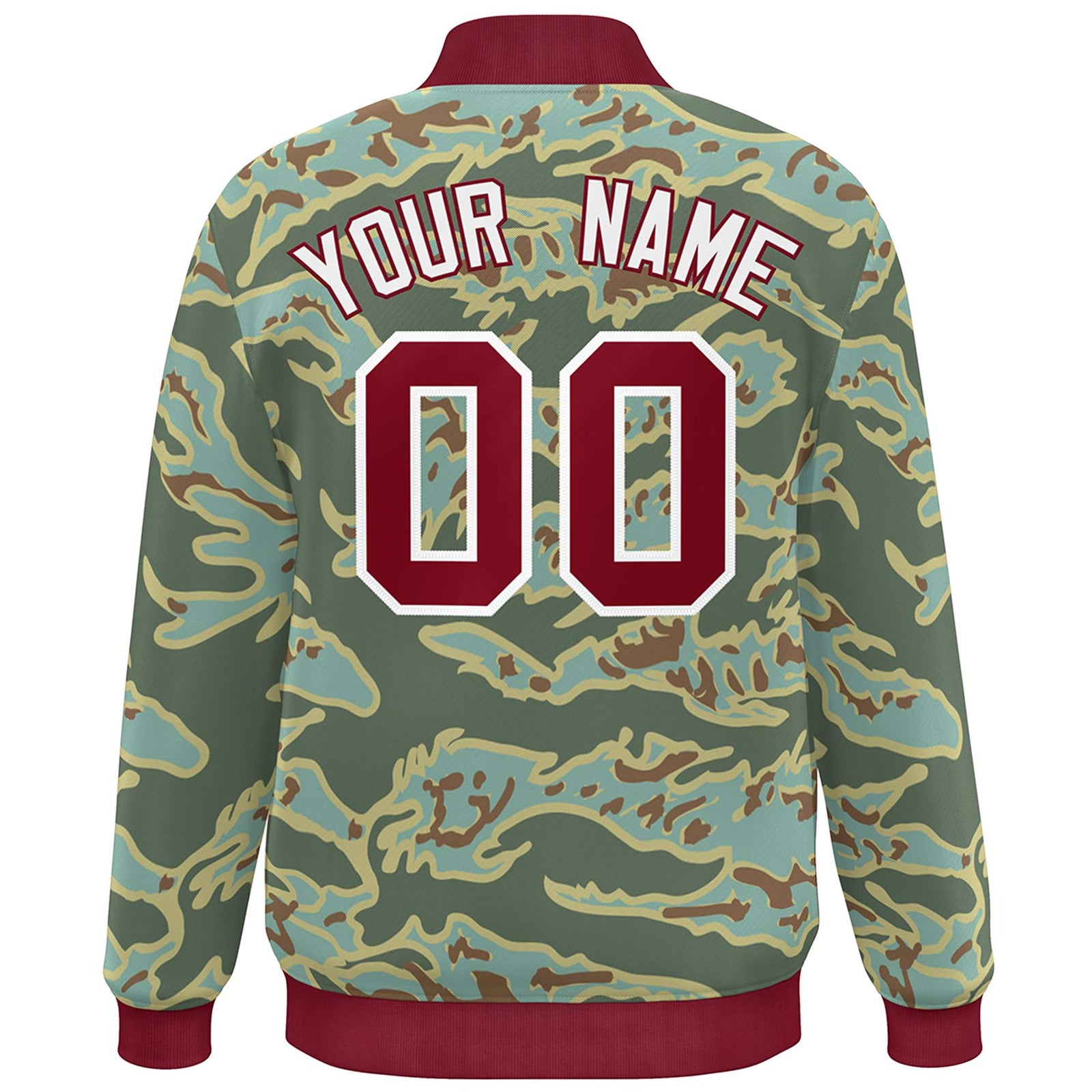 Custom Crimson White Camo Varsity Full-Snap Letterman Bomber Jacket