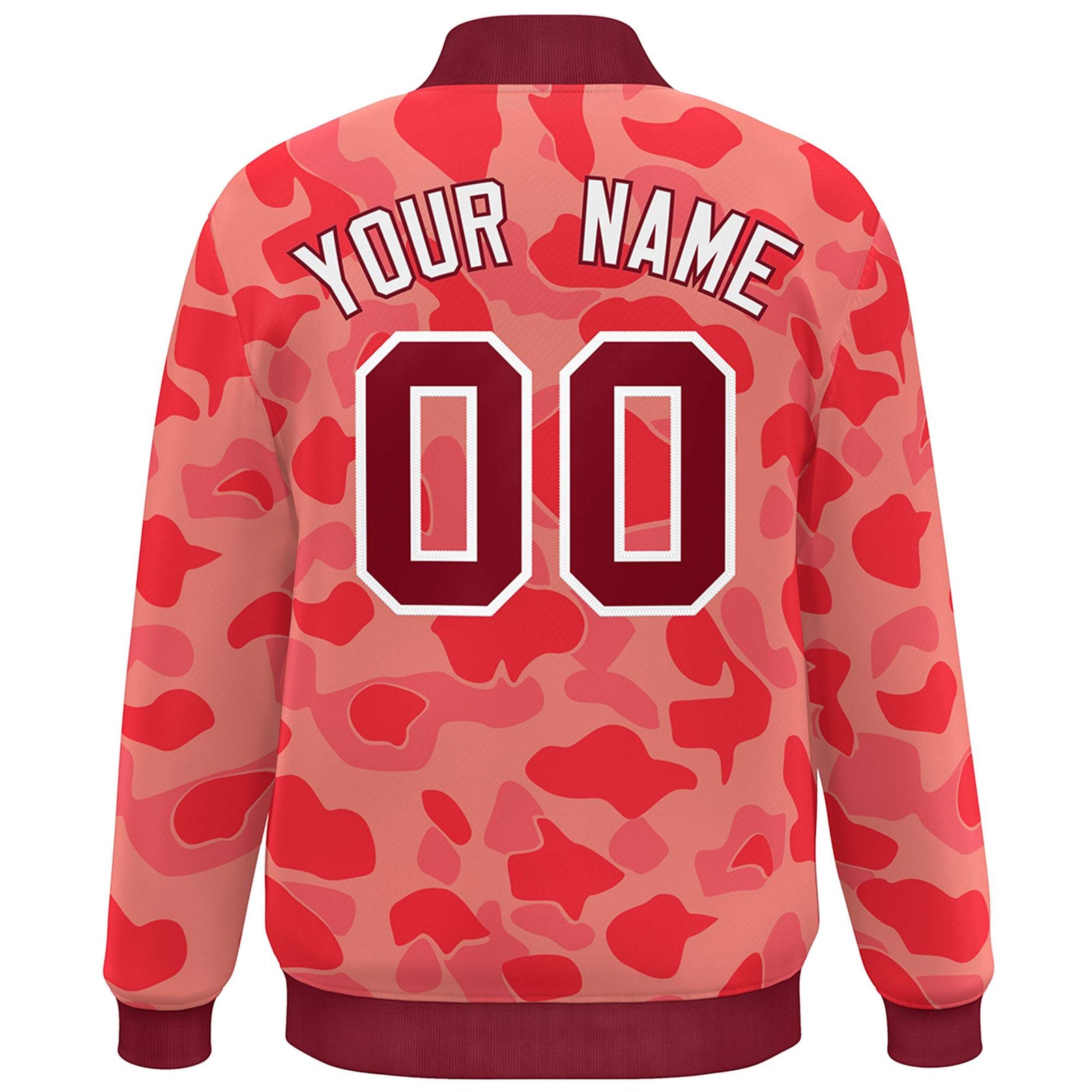 Custom Crimson White Camo Varsity Full-Snap Letterman Bomber Jacket