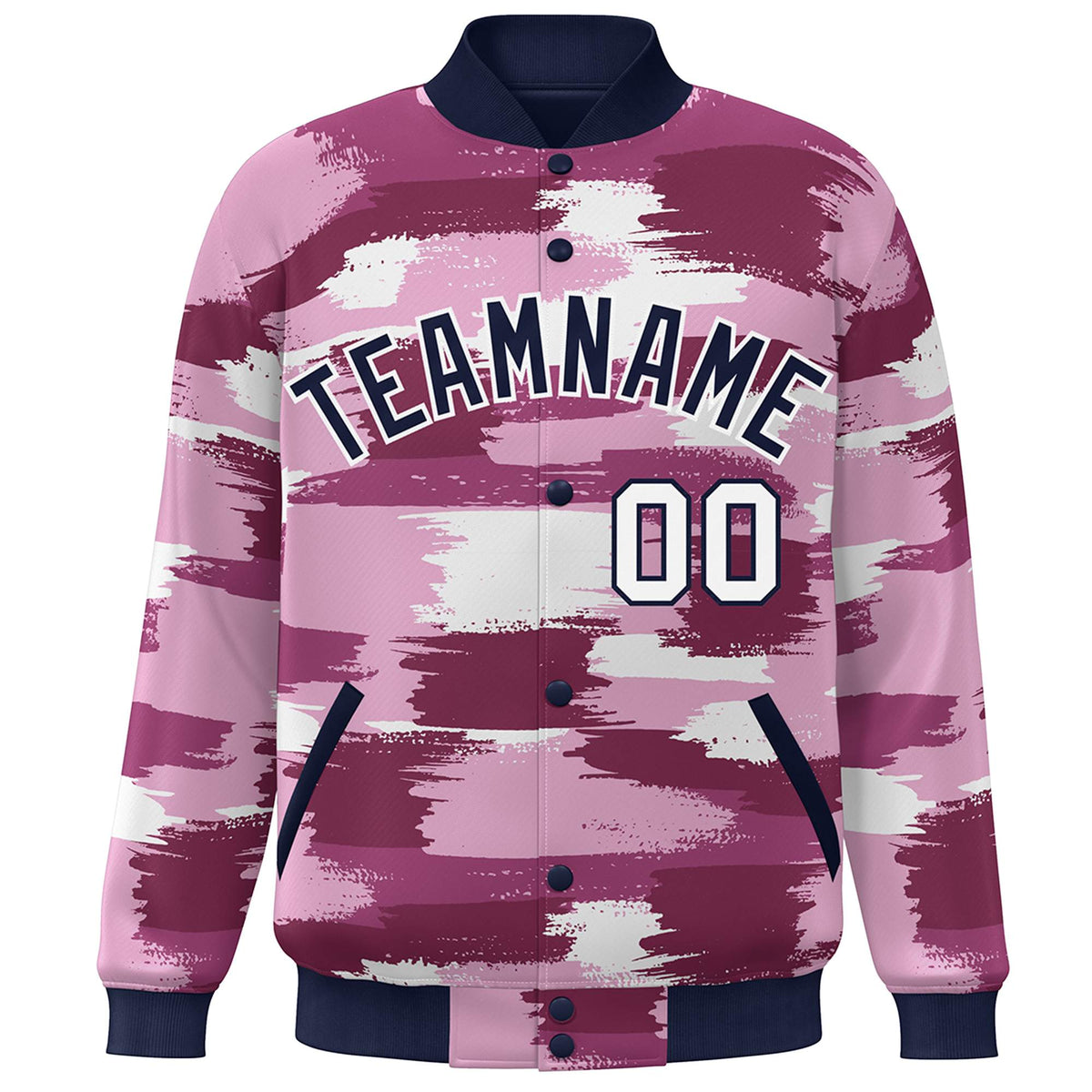 Custom Navy White Camo Varsity Full-Snap Letterman Bomber Jacket
