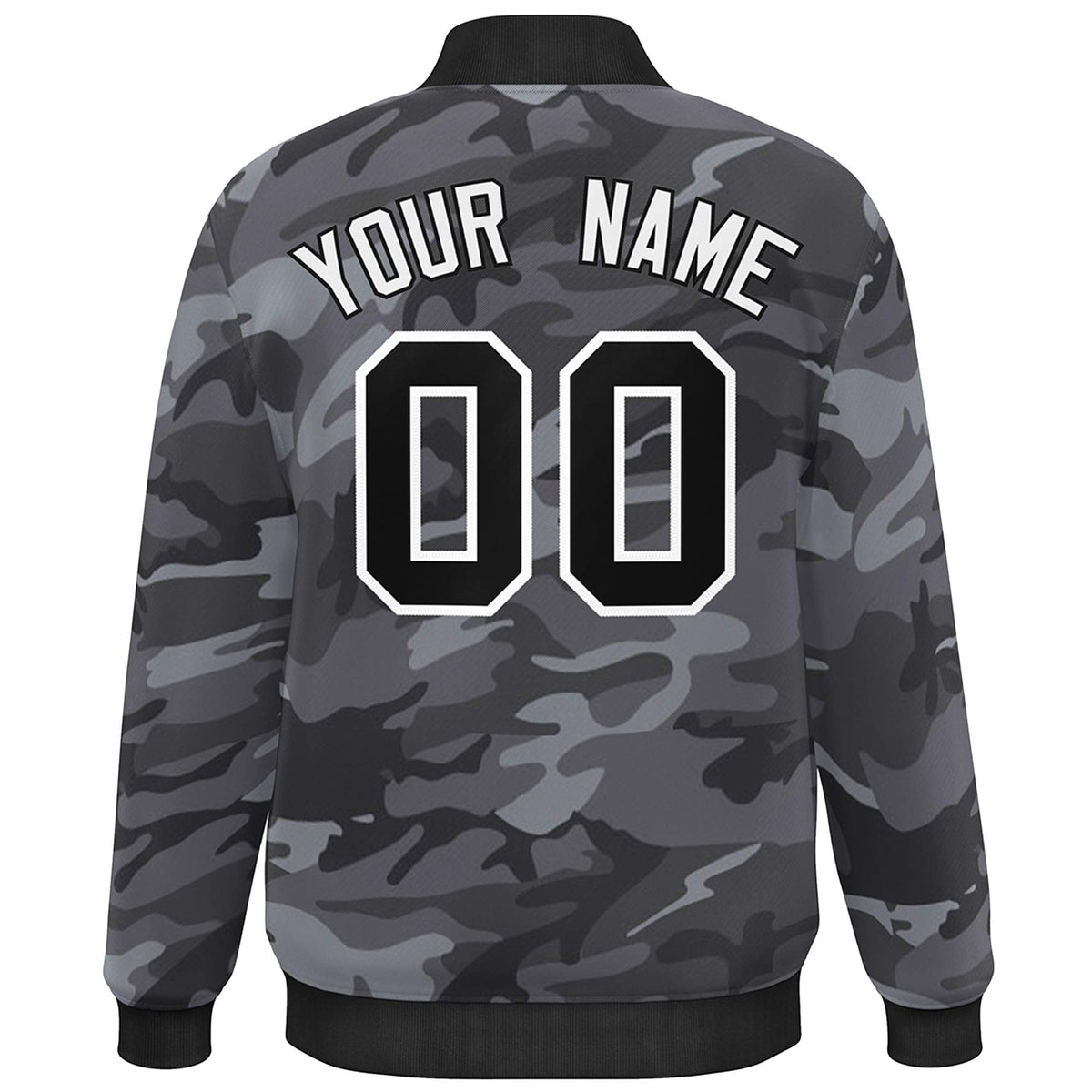 Custom Black White Camo Varsity Full-Snap Letterman Bomber Jacket