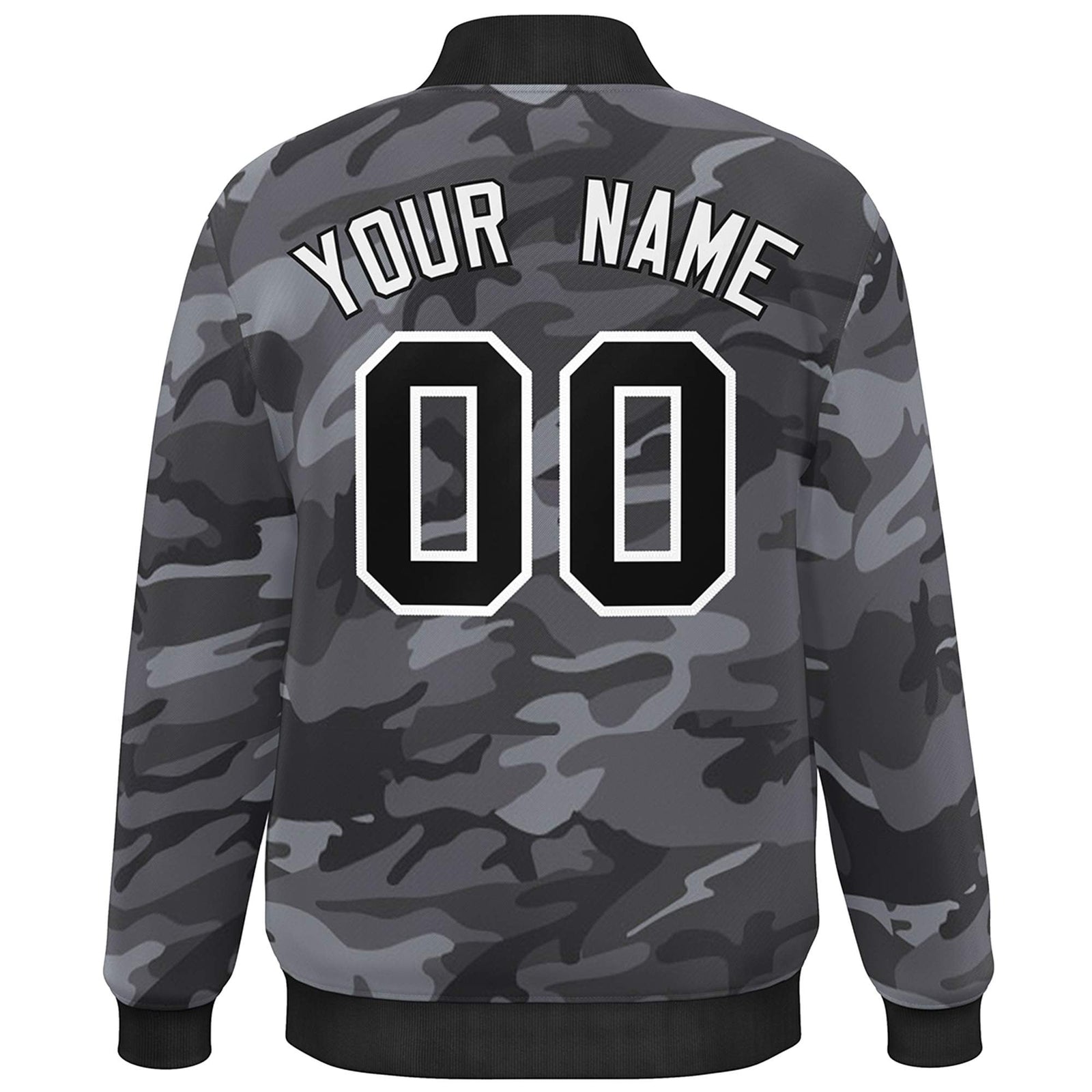 Custom Black White Camo Varsity Full-Snap Letterman Bomber Jacket
