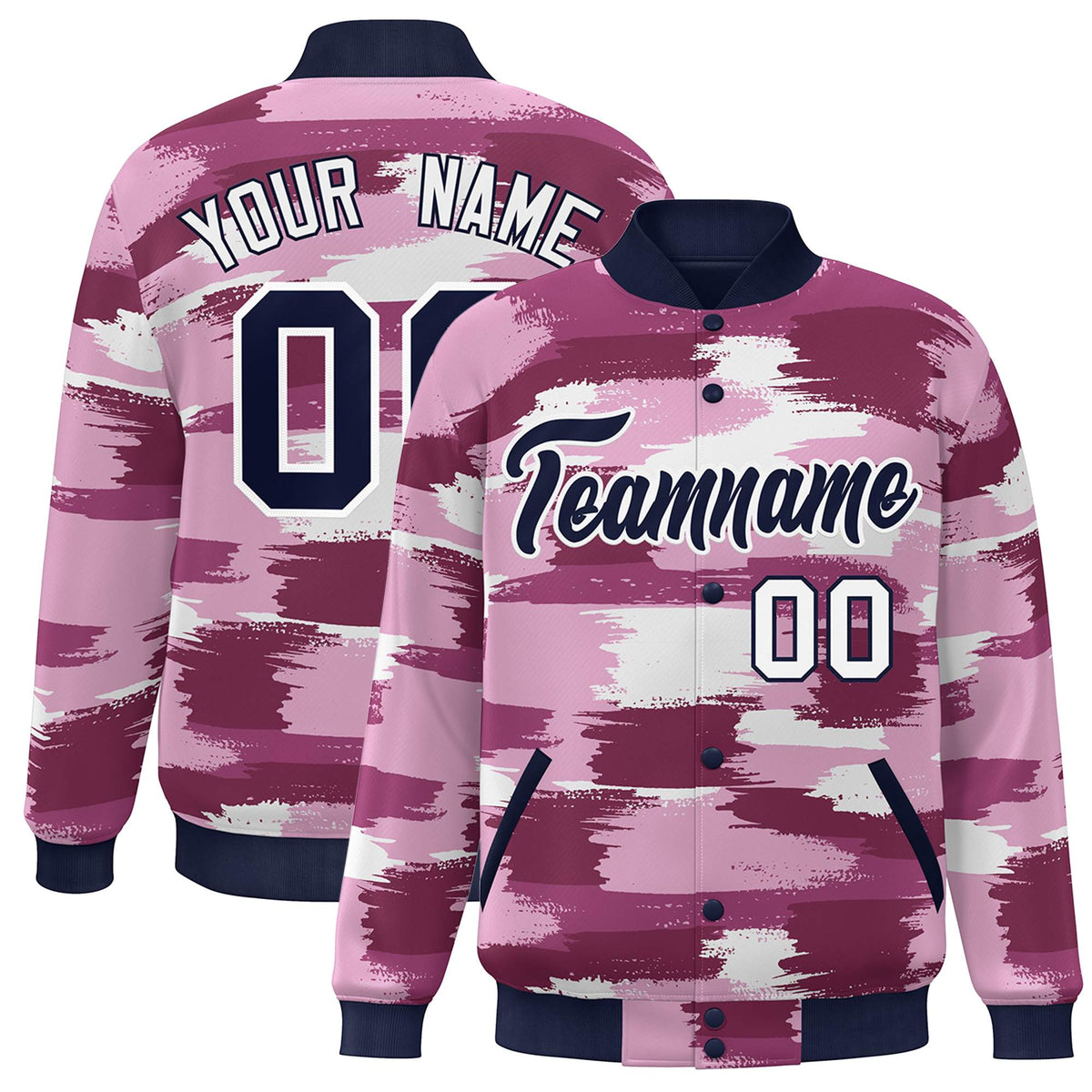 Custom Navy White Camo Varsity Full-Snap Letterman Bomber Jacket