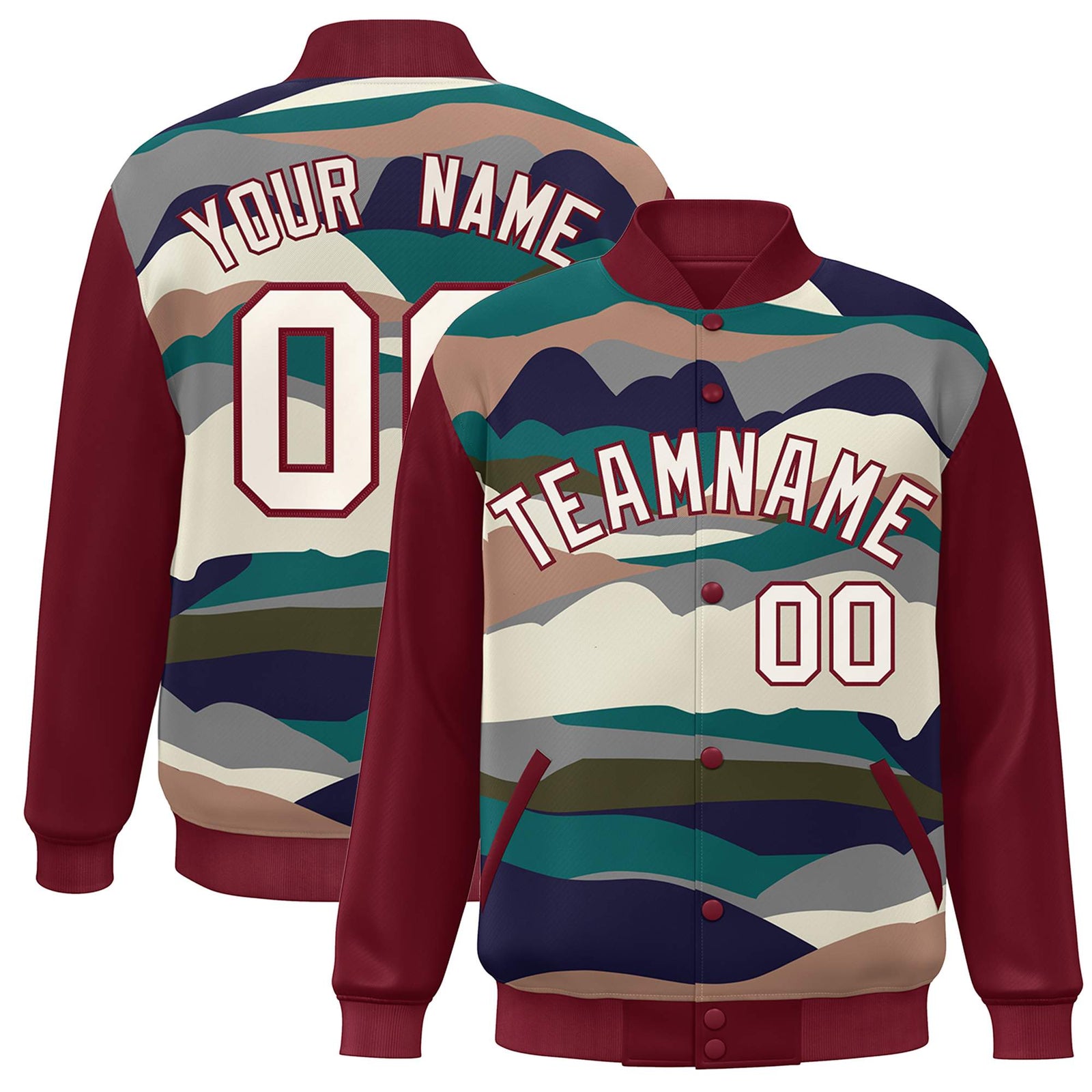 Custom Crimson Cream Multi Clouds Graffiti Pattern Varsity Full-Snap Jacket