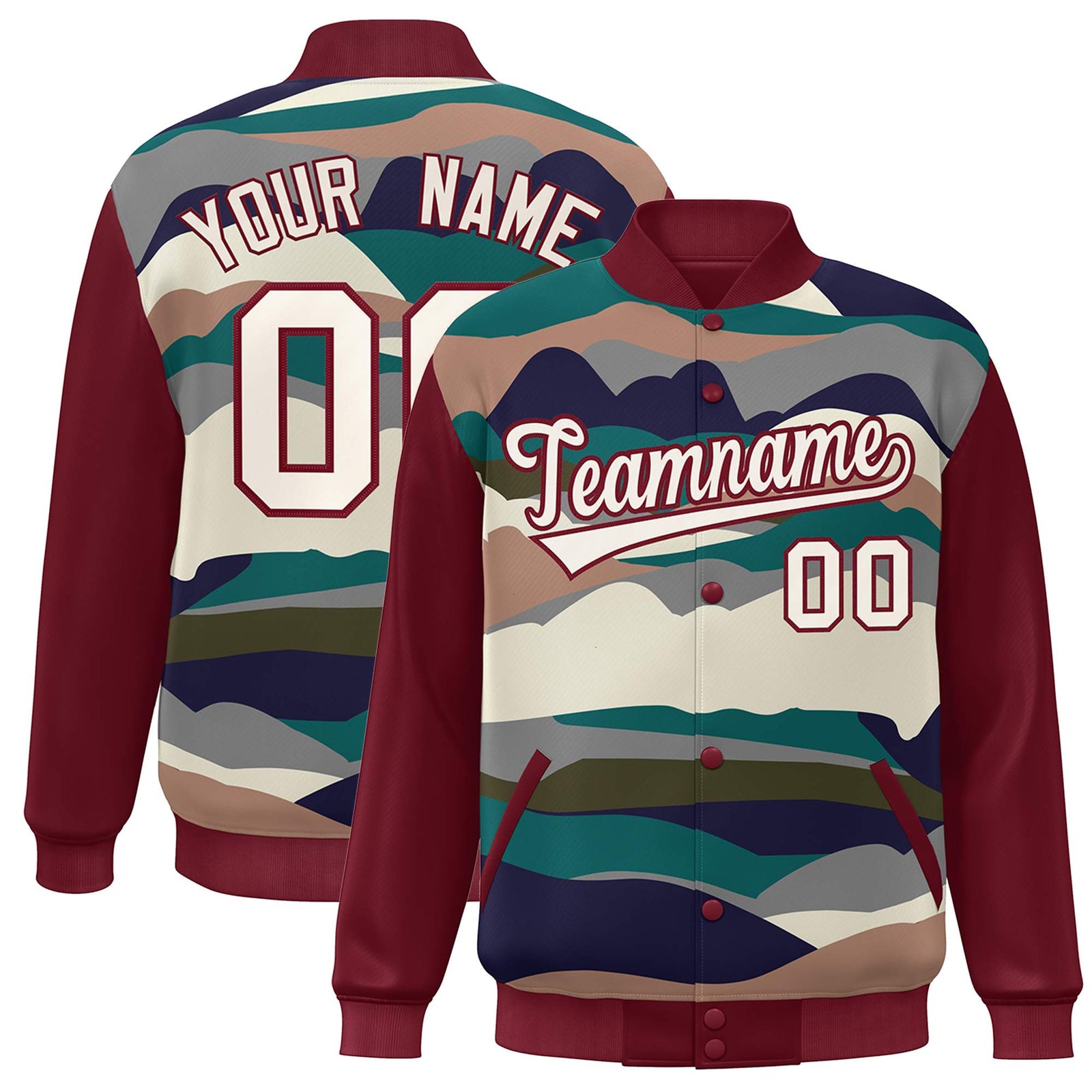 Custom Crimson Cream Multi Clouds Graffiti Pattern Varsity Full-Snap Jacket