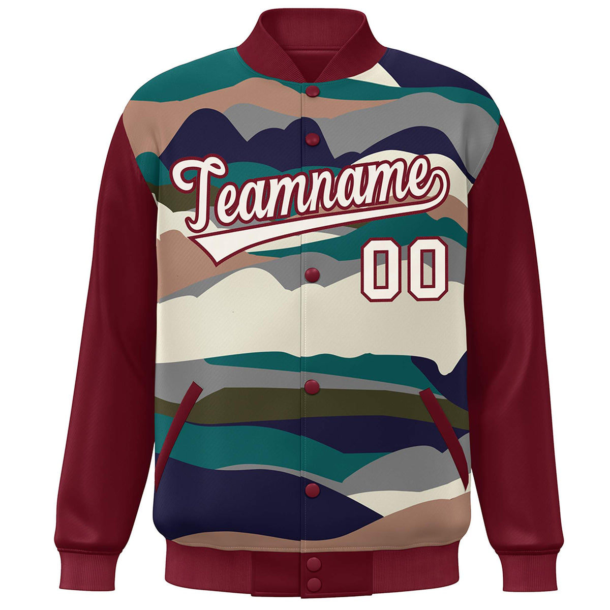 Custom Crimson Cream Multi Clouds Graffiti Pattern Varsity Full-Snap Jacket
