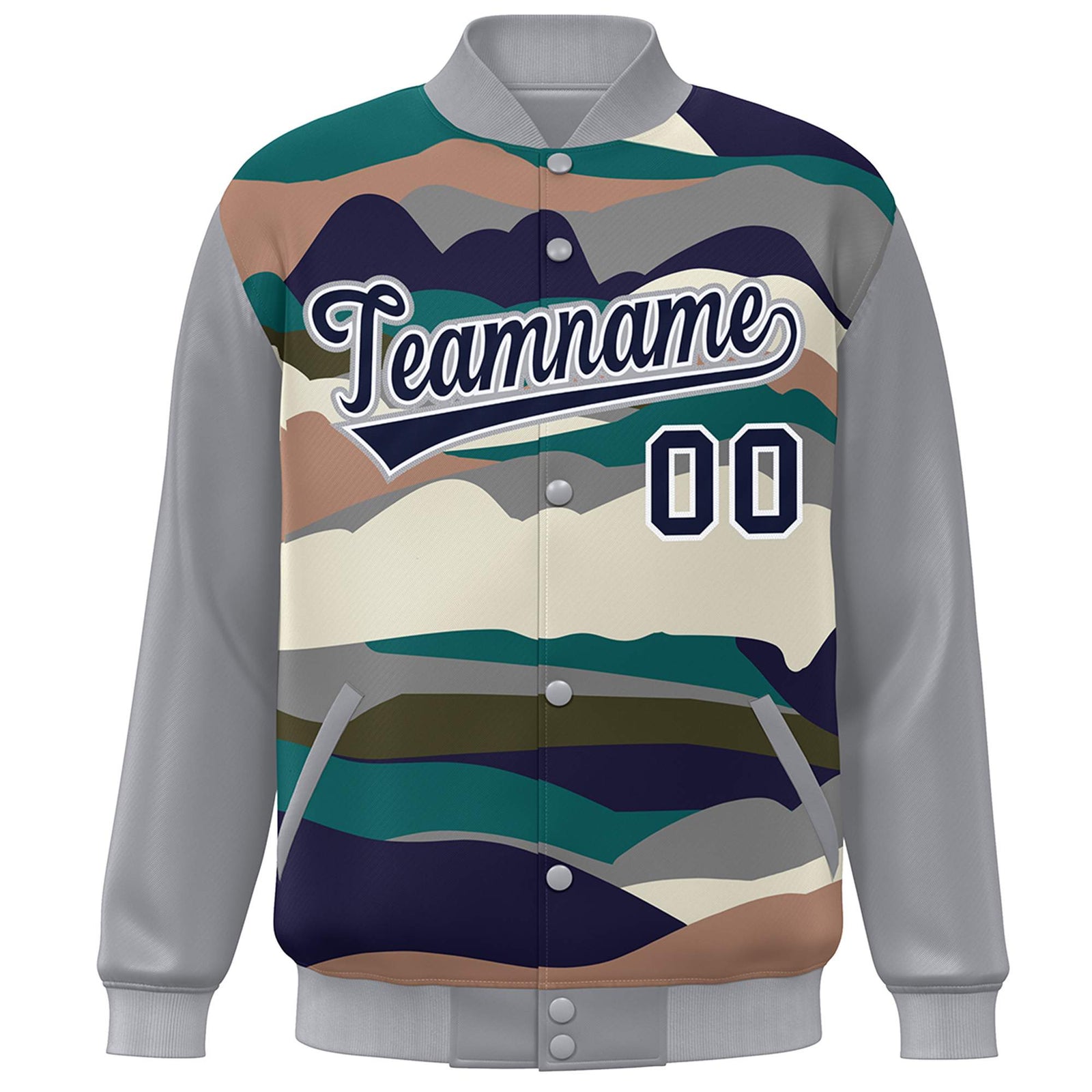 Custom Gray Navy-White Multi Clouds Graffiti Pattern Varsity Full-Snap Jacket