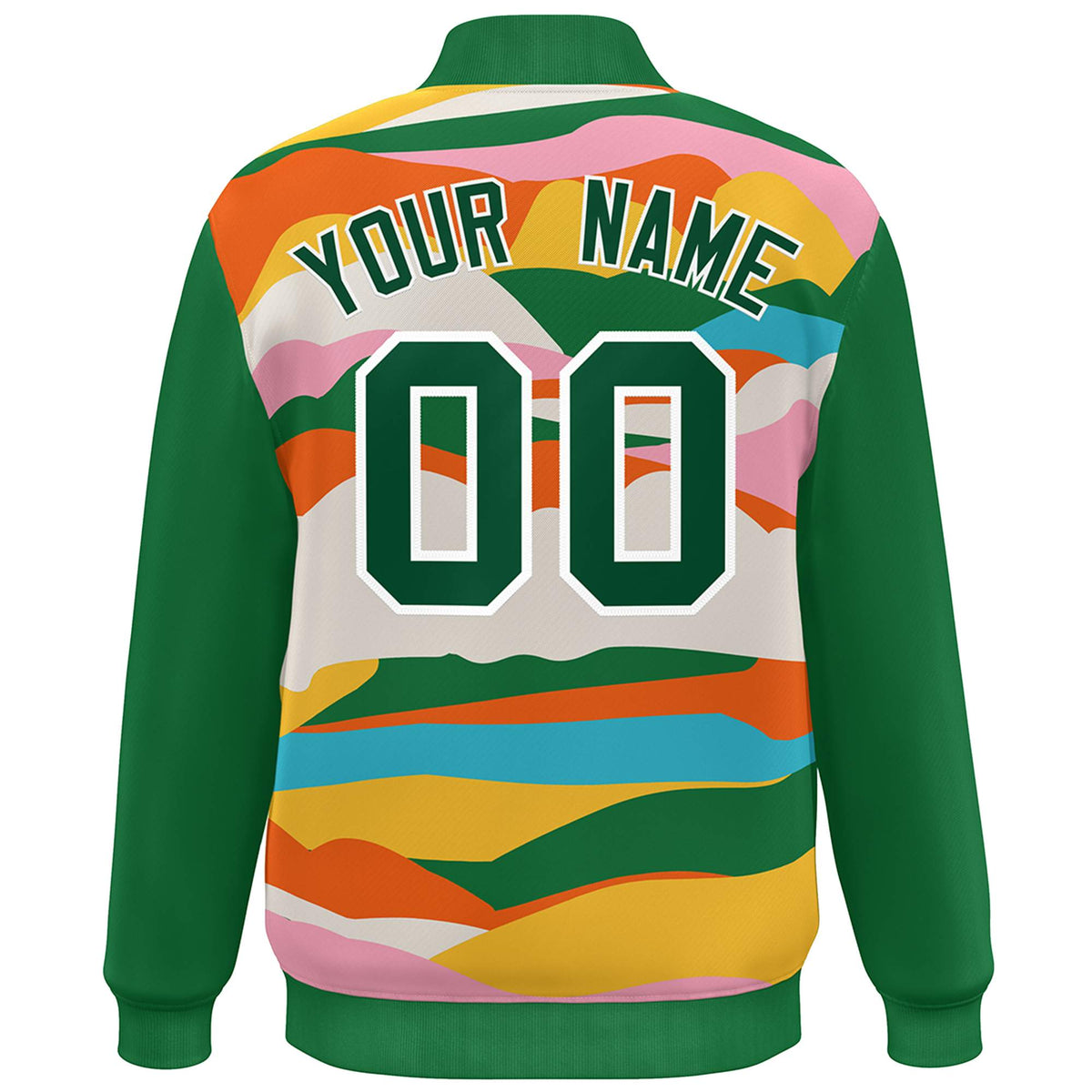 Custom Kelly Green White Multi Clouds Graffiti Pattern Varsity Full-Snap Jacket