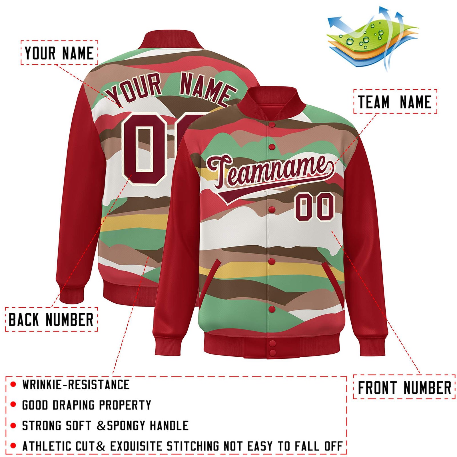 Custom Red Crimson-Cream Multi Clouds Graffiti Pattern Varsity Full-Snap Jacket