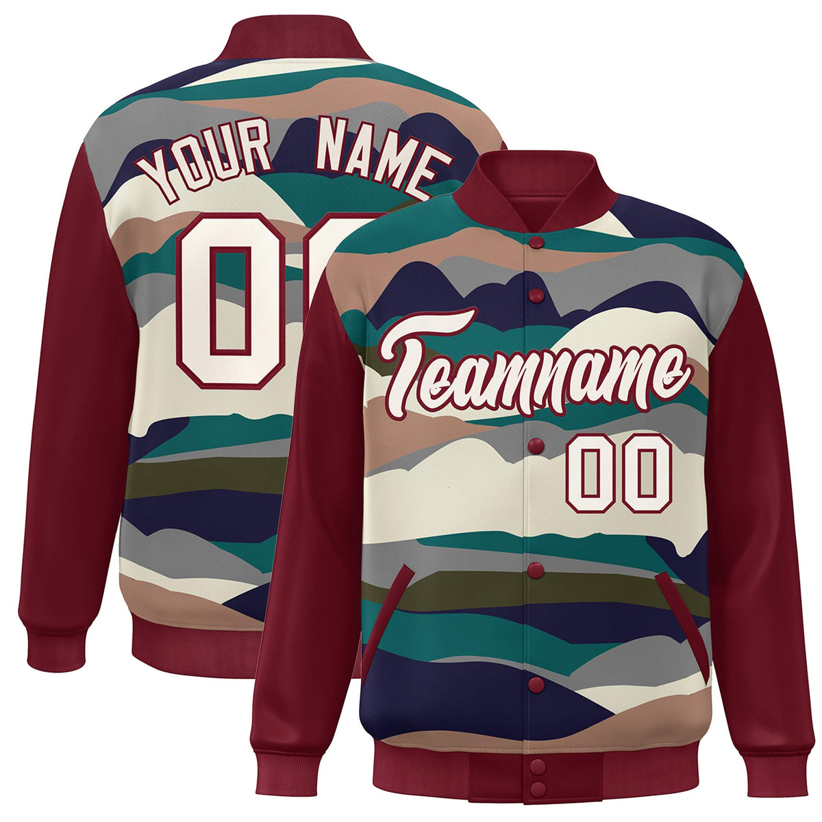 Custom Crimson Cream Multi Clouds Graffiti Pattern Varsity Full-Snap Jacket