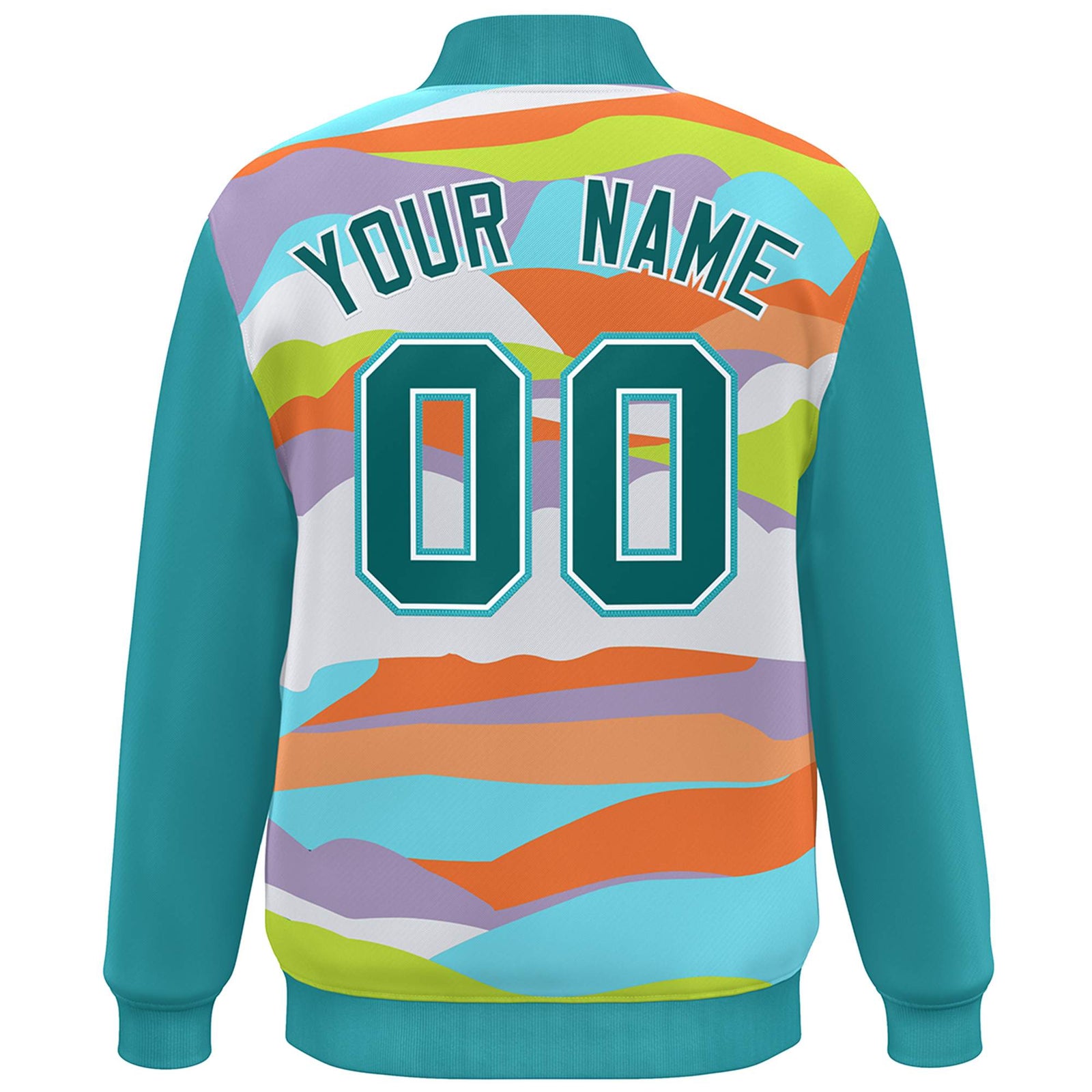 Custom Aqua White Multi Clouds Graffiti Pattern Varsity Full-Snap Jacket
