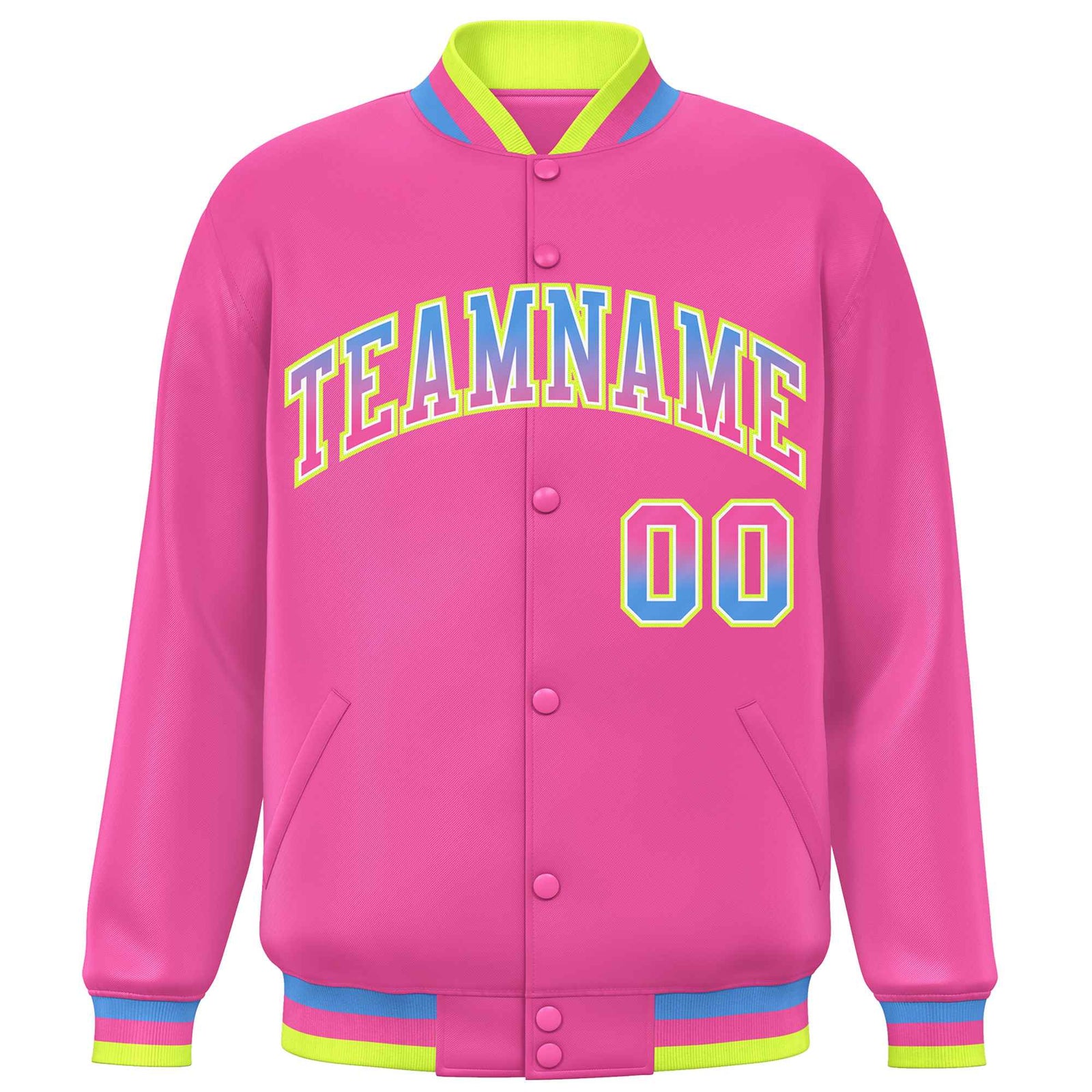 Custom Pink Varsity Full-Snap Gradient Font Letterman Baseball Jacket