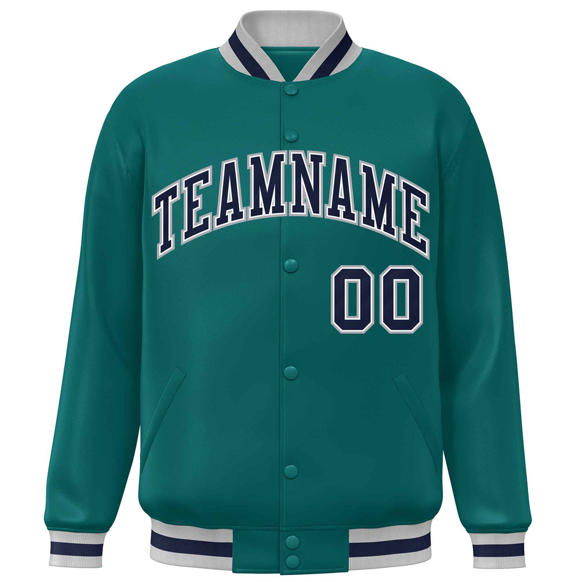 Custom Aqua Navy Varsity Full-Snap Classic Style Letterman Baseball Jacket