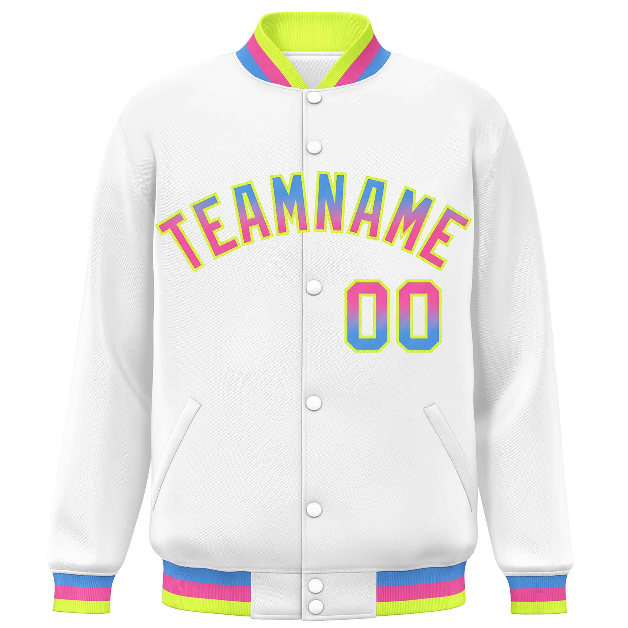 Custom White Varsity Full-Snap Gradient Font Letterman Baseball Jacket