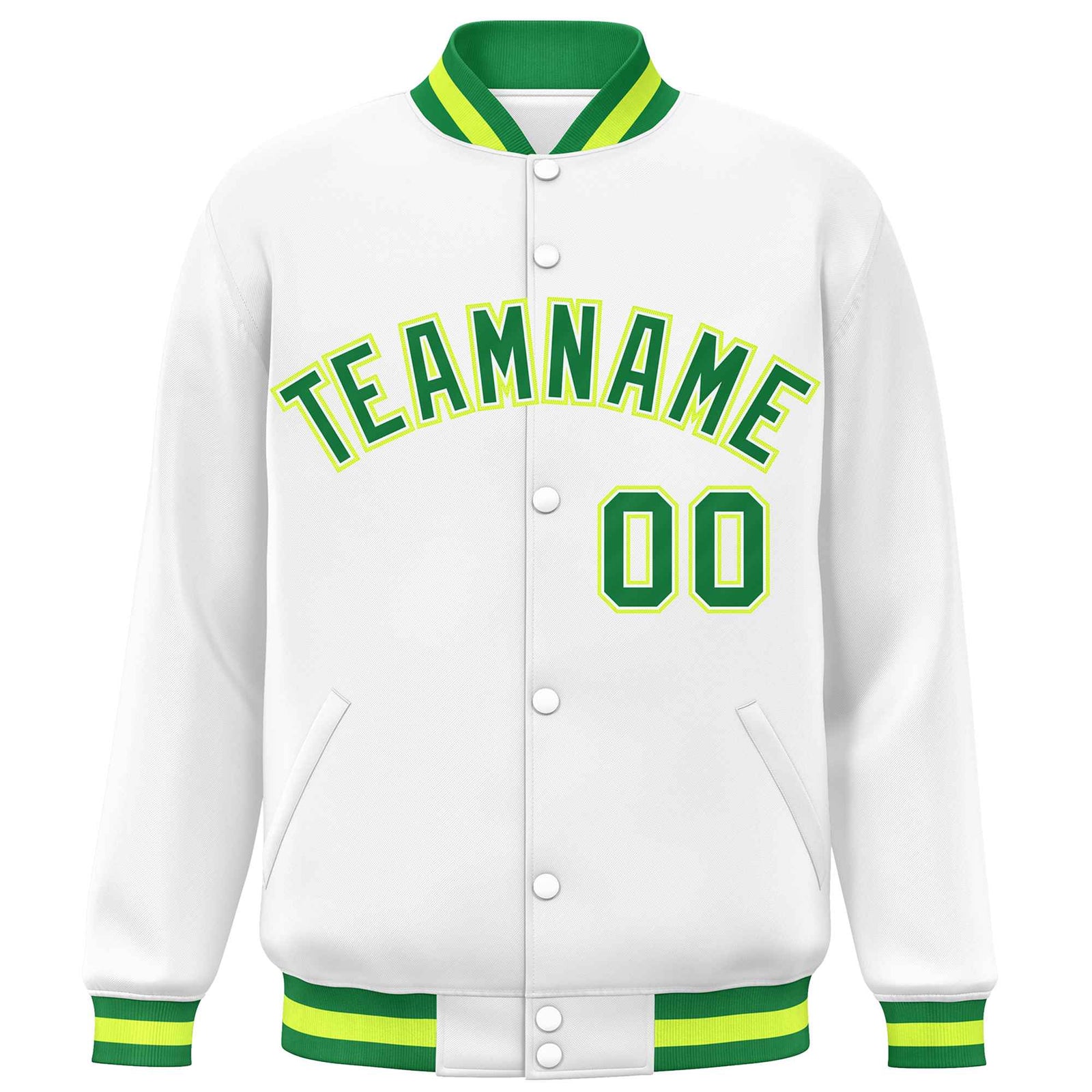 Custom White Kelly Green Varsity Full-Snap Classic Style Letterman Baseball Jacket