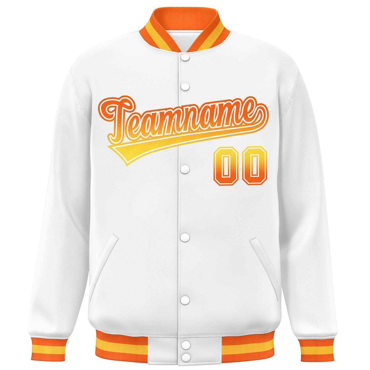 Custom White Varsity Full-Snap Gradient Font Letterman Baseball Jacket
