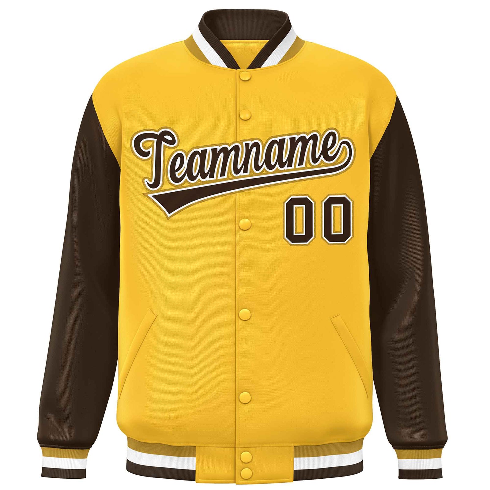 Custom Gold Brown Varsity Full-Snap Raglan Sleeves Letterman Baseball Jacket