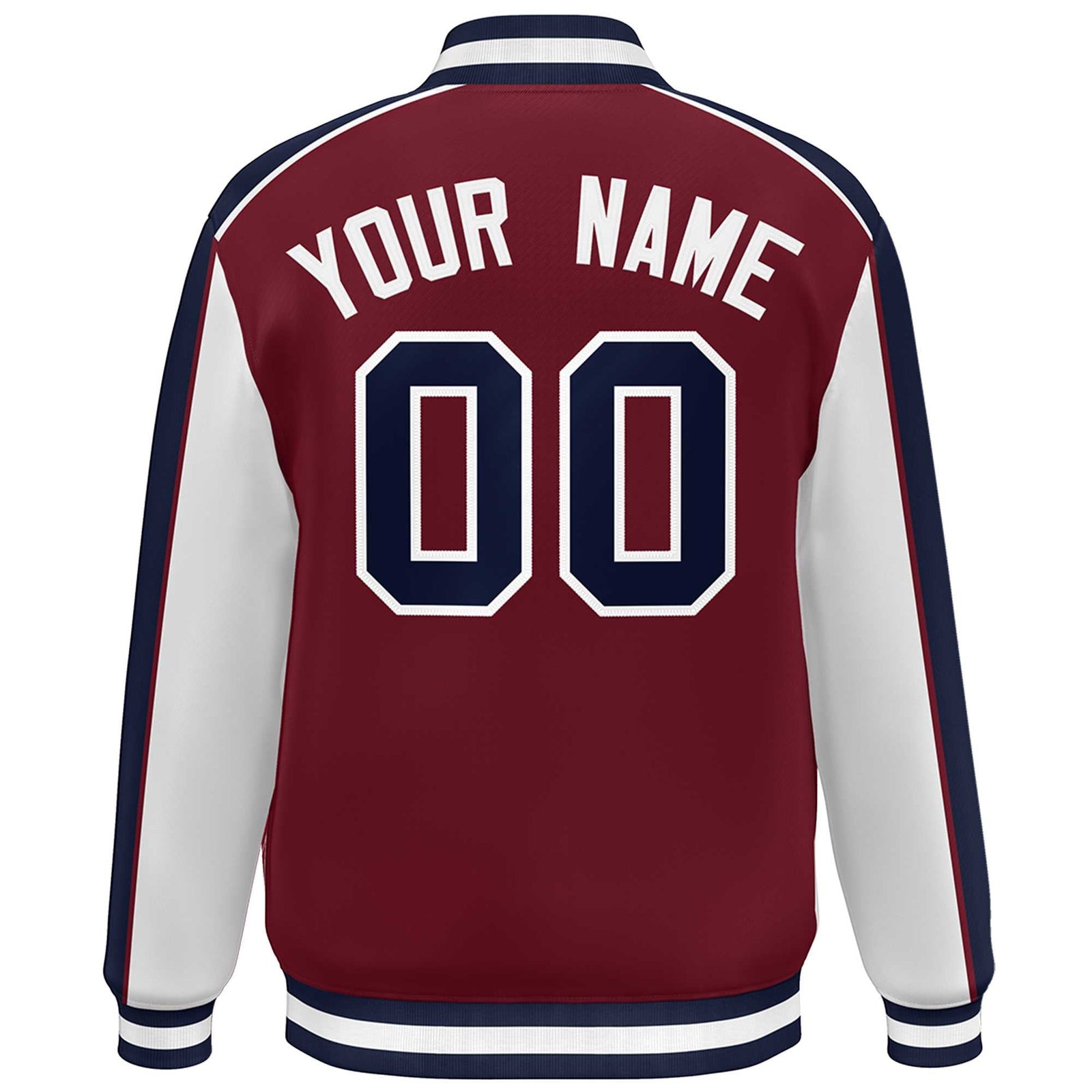 Custom Crimson White-Navy Color Block Bomber Varsity Full-Snap Baseball Jacket