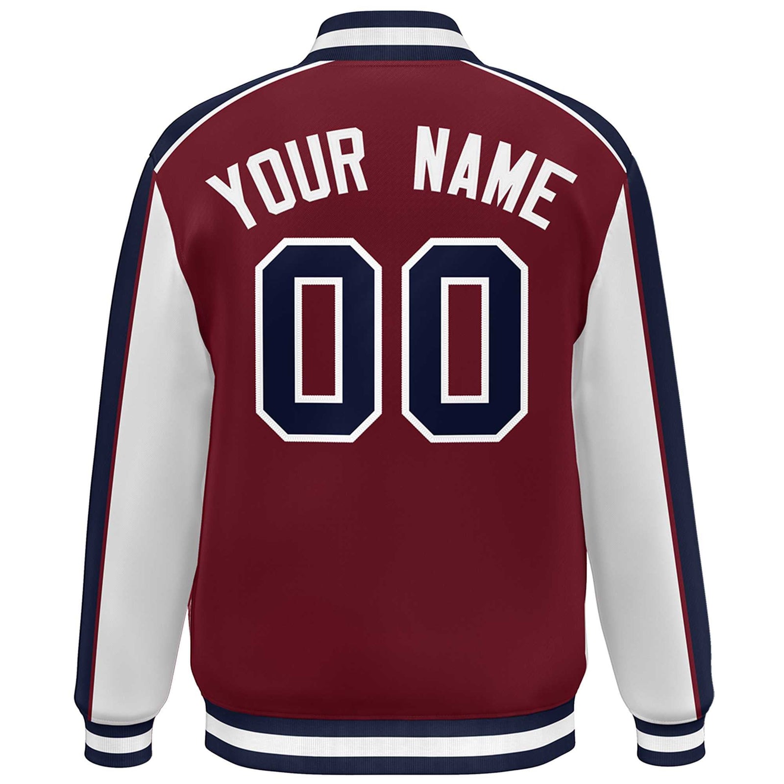 Custom Crimson White-Navy Color Block Bomber Varsity Full-Snap Baseball Jacket